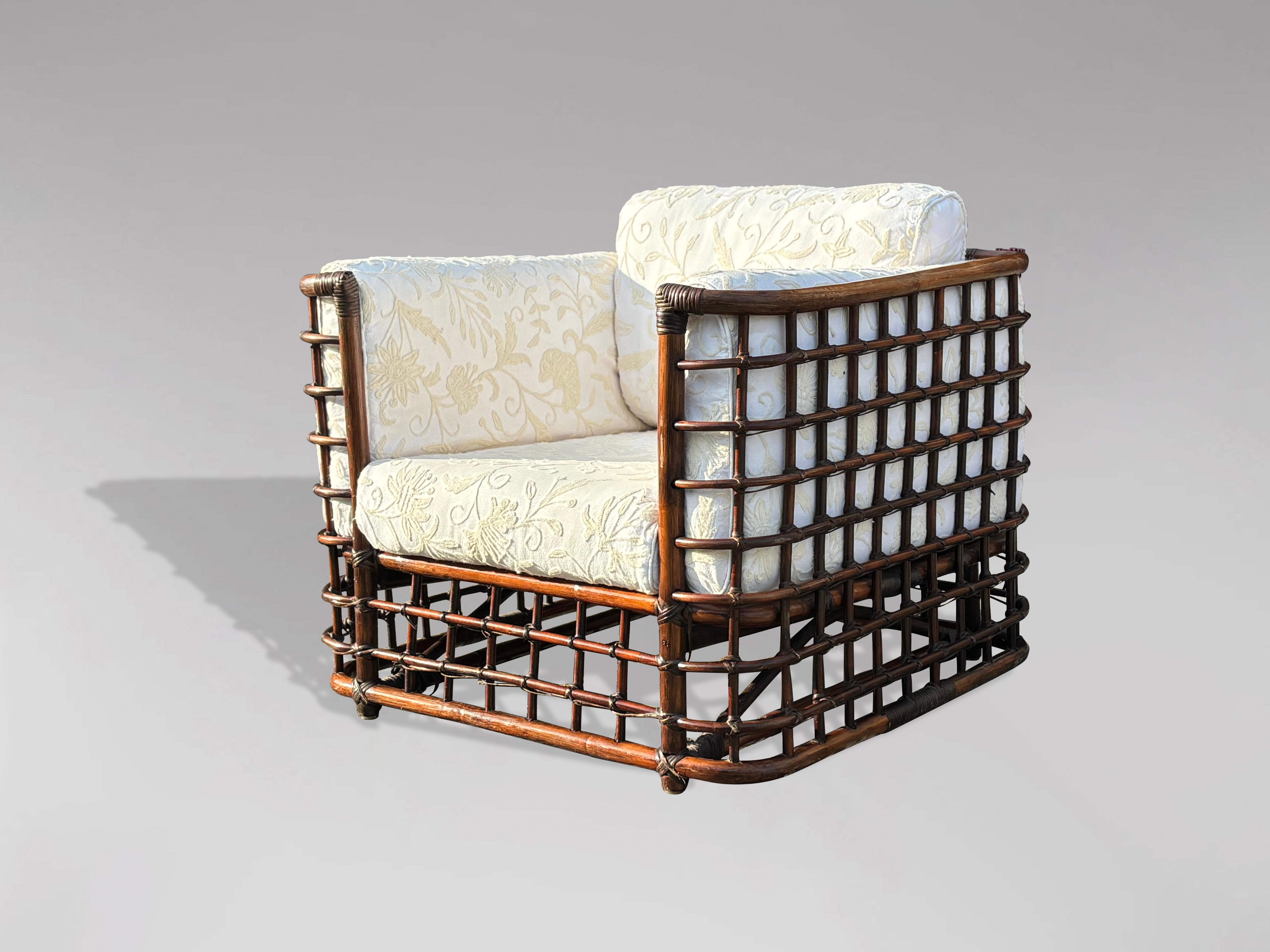 1970s Rattan & Bamboo Cube Lounge Armchair by Henry Olko For Sale 1