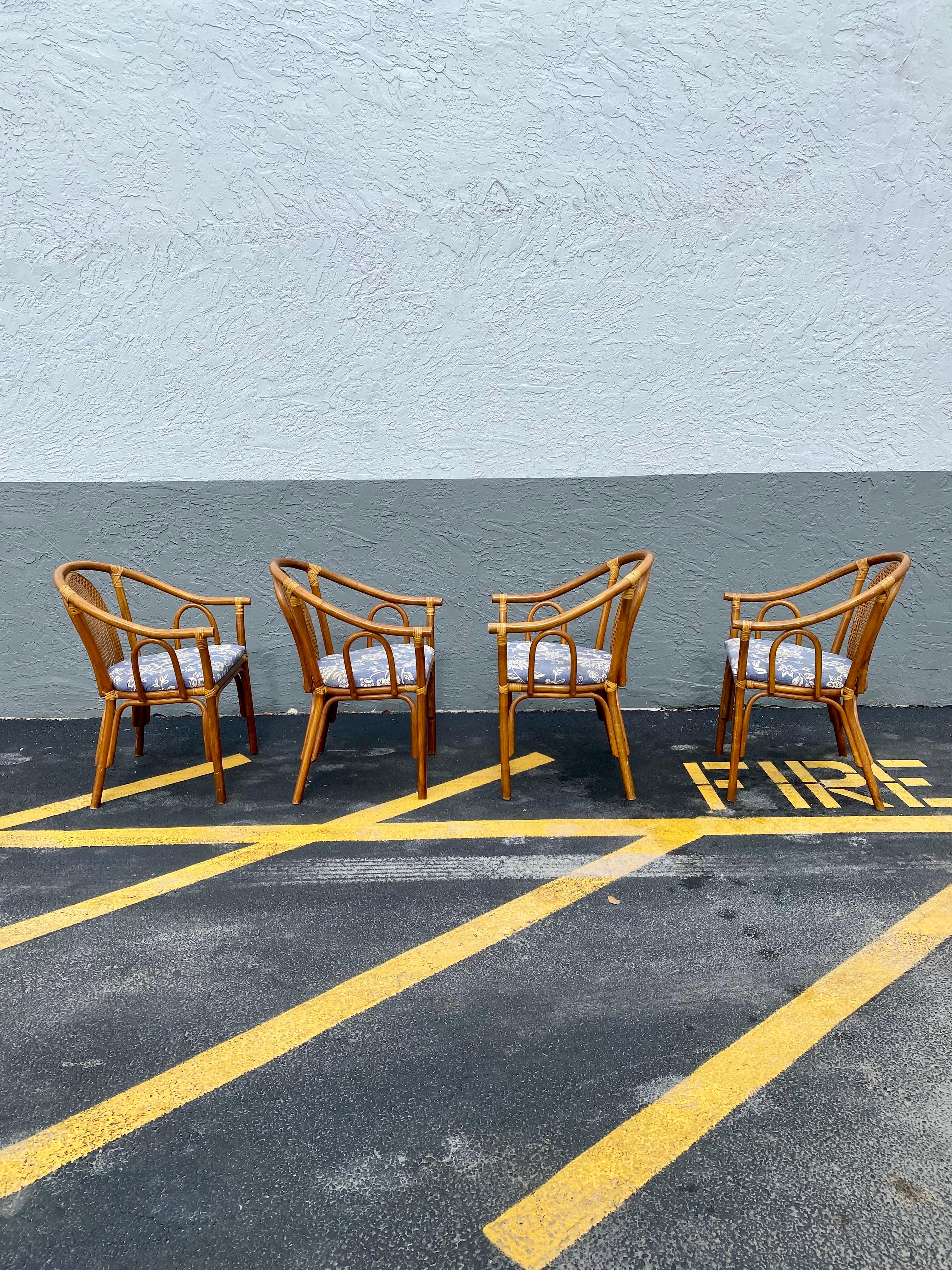 On offer on this occasion is one of the most stunning and rare, rattan dining chairs set you could hope to find. Outstanding design is exhibited throughout. The beautiful set is statement piece which is also extremely comfortable and packed with