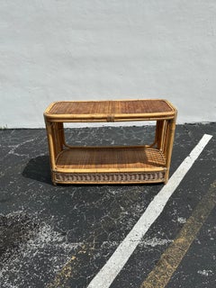 1970s Rattan Cane Oval Double Tier Console Table