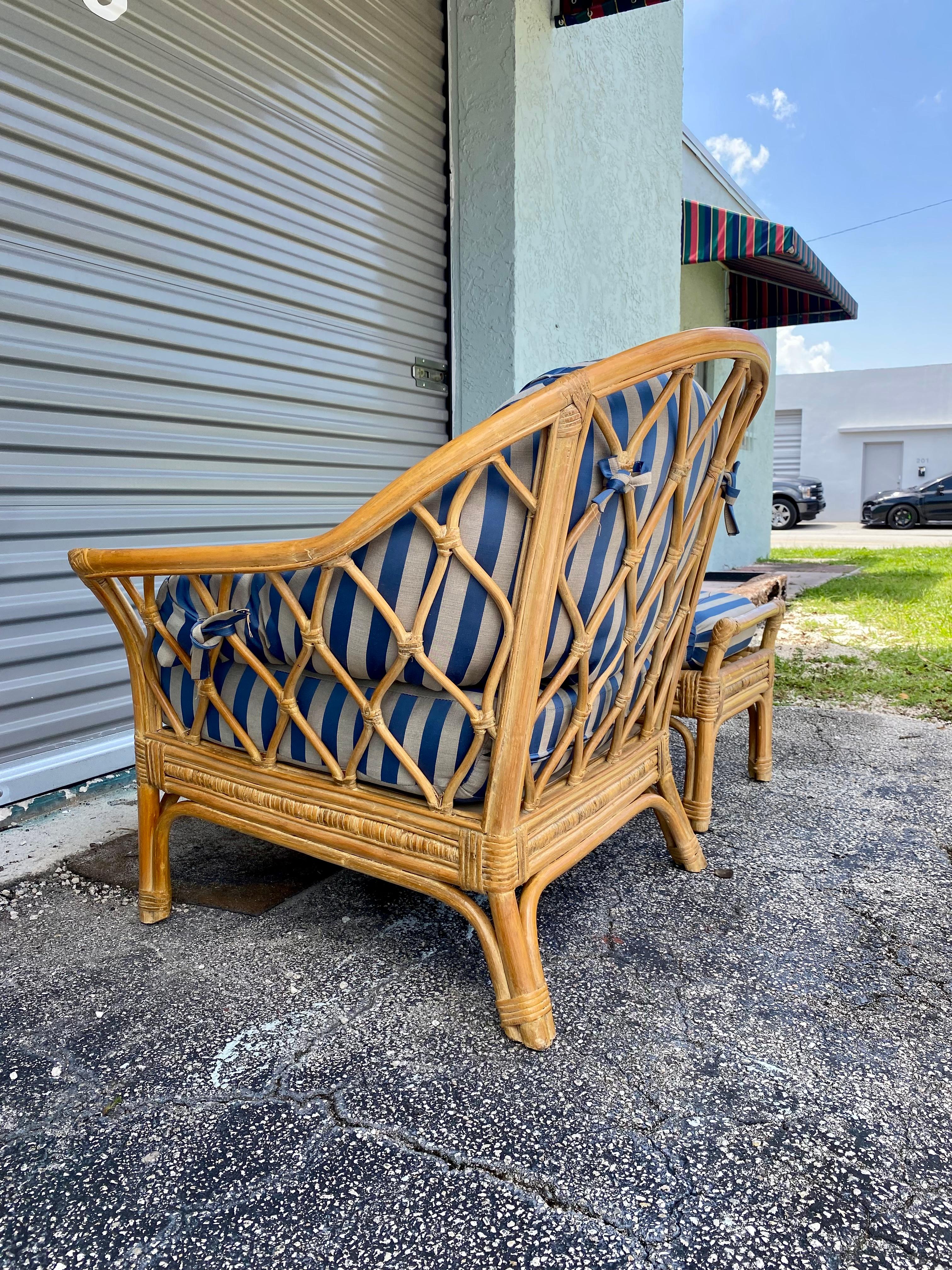 1970s Rattan Chair and Ottoman, Set of 2 For Sale 1