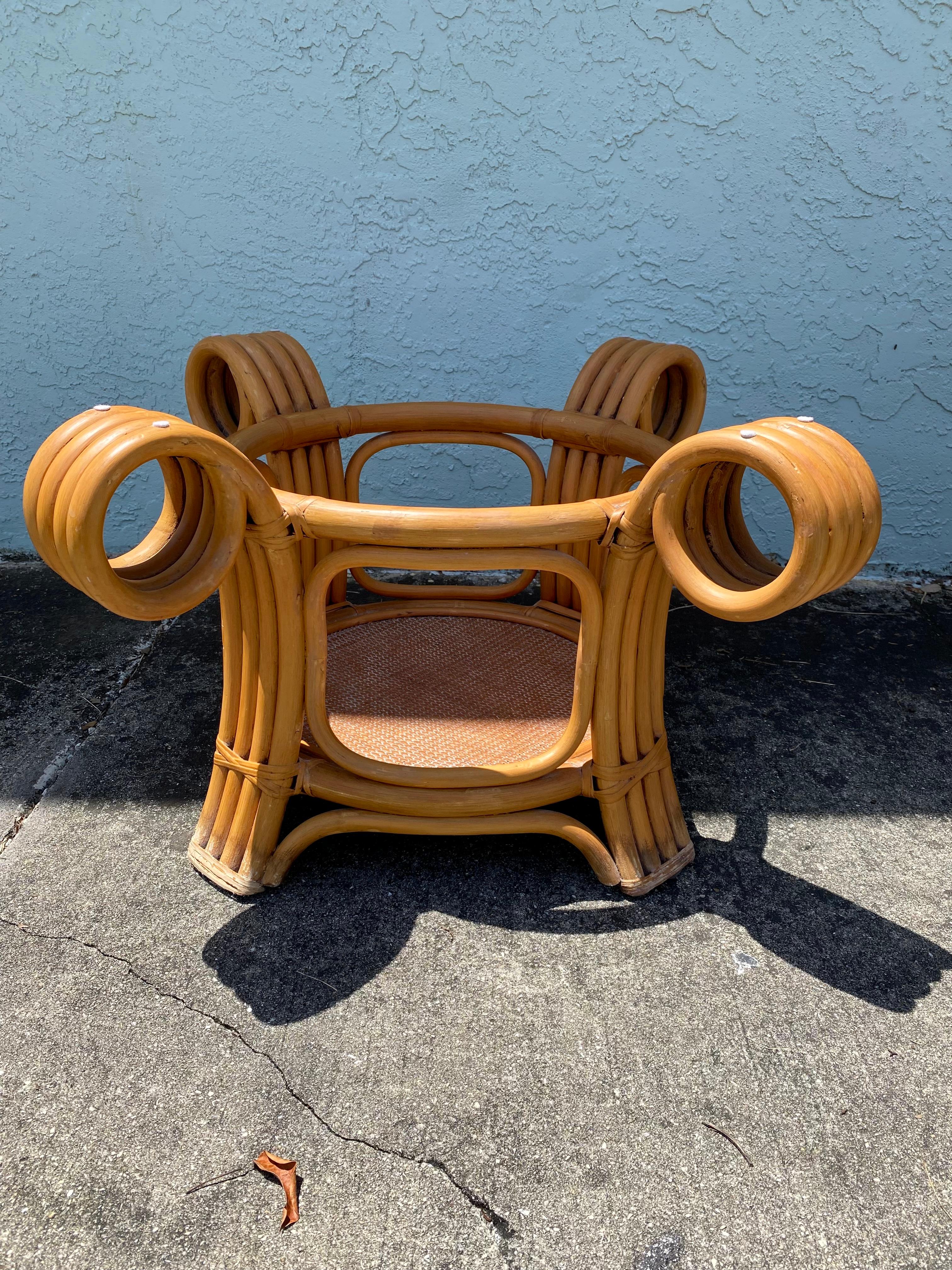 American 1970s Sculptural Bent Rattan Coffee and End Table, Set of 2 For Sale