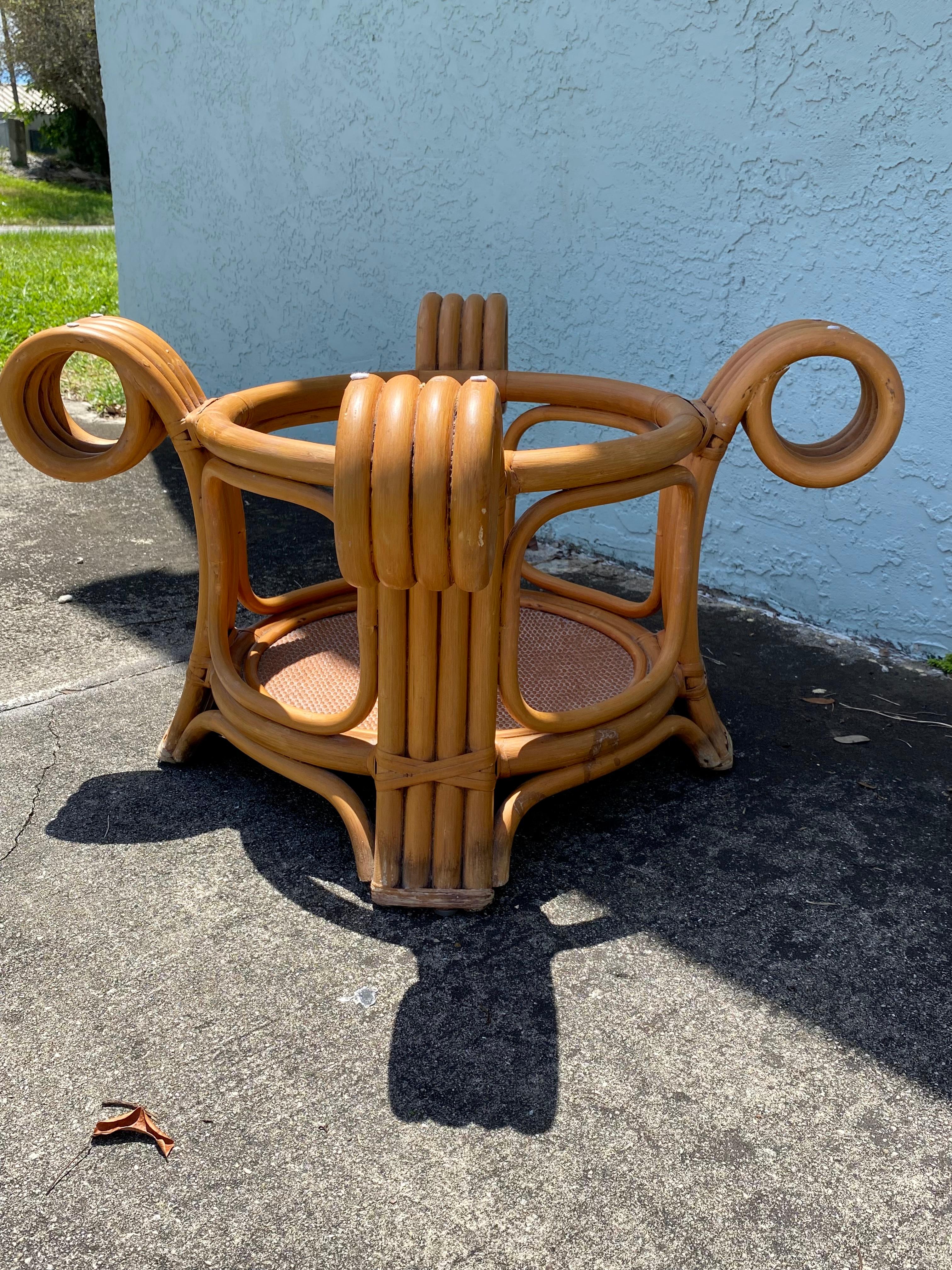 1970s Sculptural Bent Rattan Coffee and End Table, Set of 2 In Good Condition For Sale In Fort Lauderdale, FL