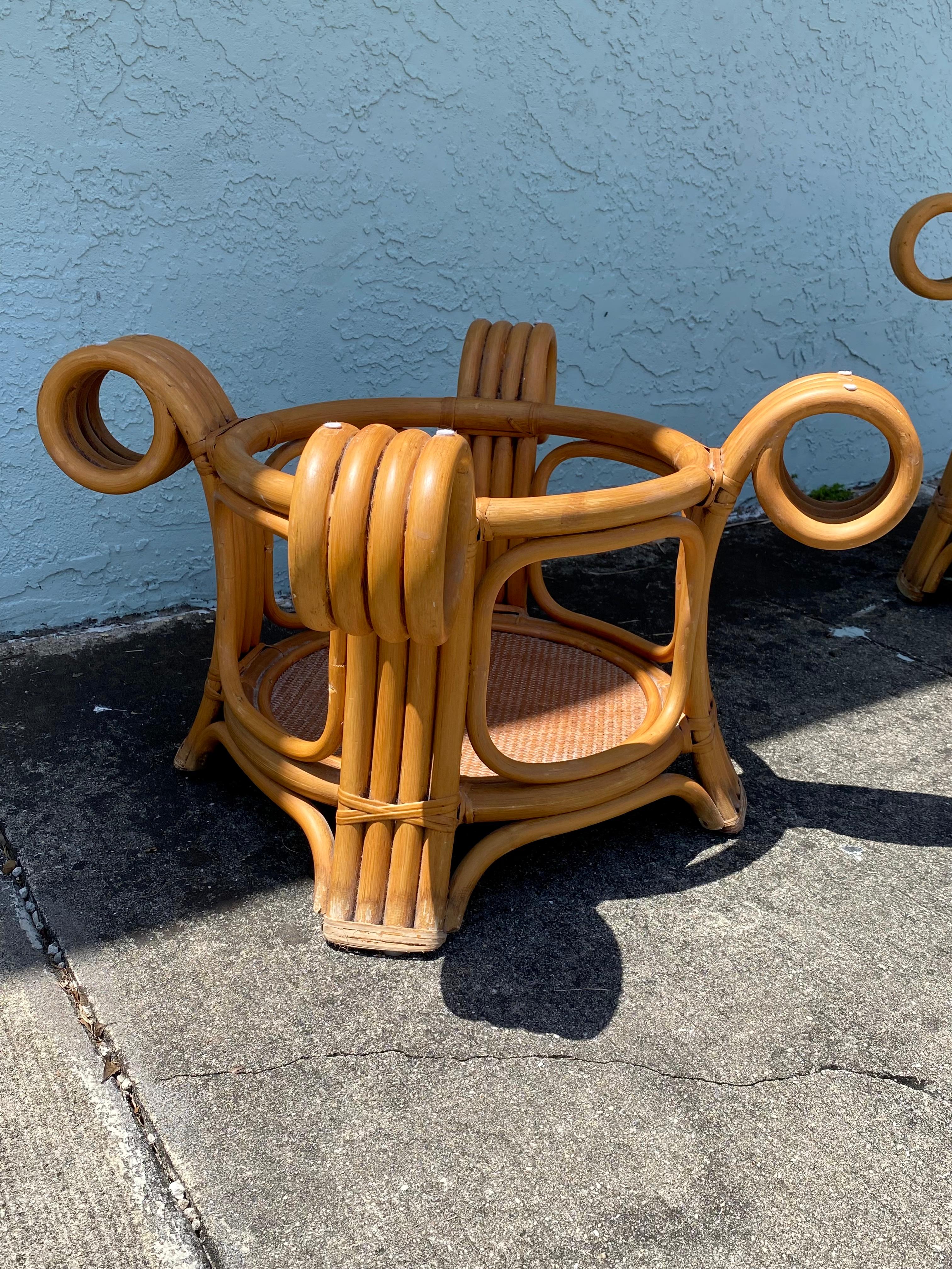 Late 20th Century 1970s Sculptural Bent Rattan Coffee and End Table, Set of 2 For Sale
