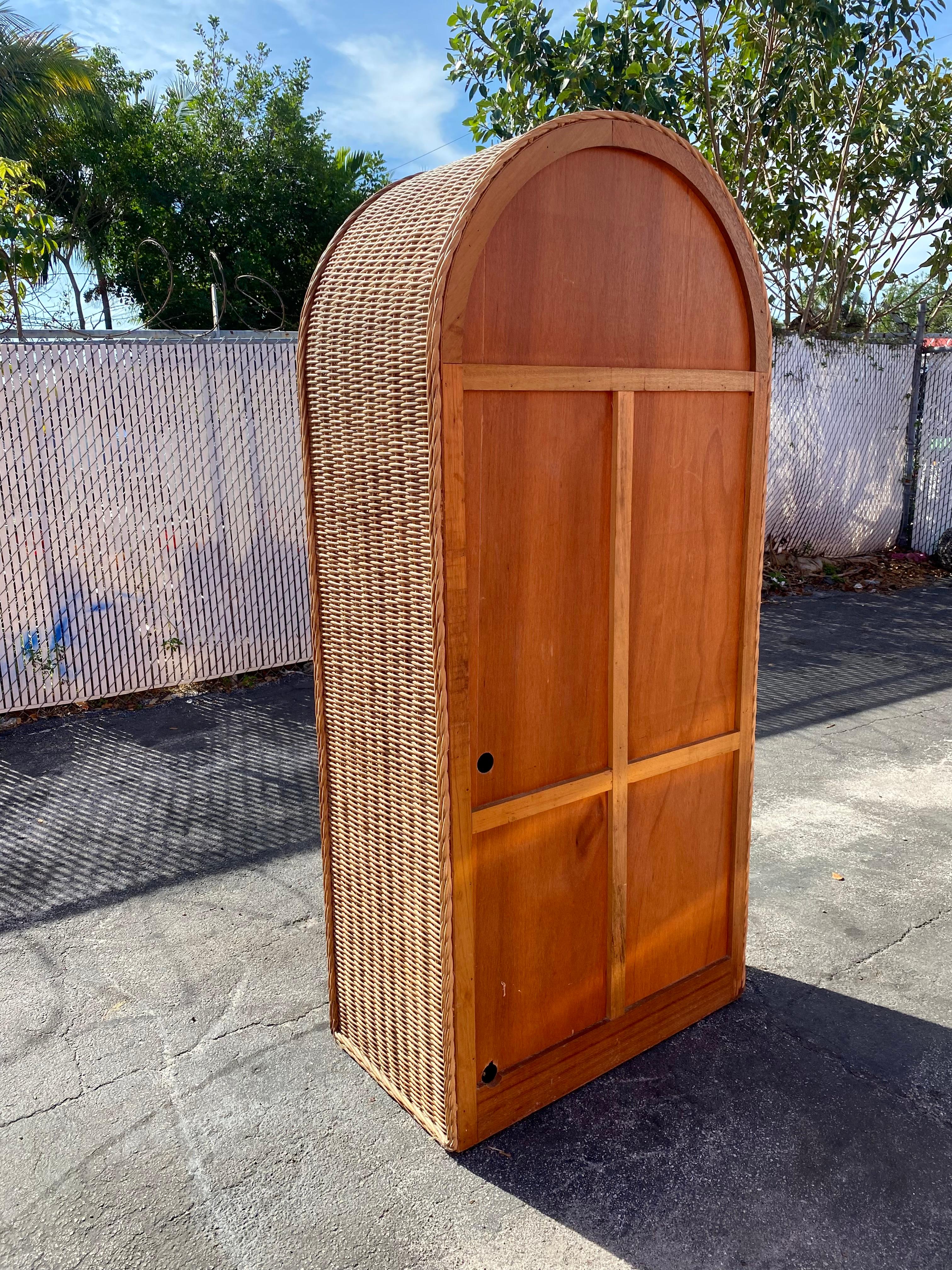 Philippine 1970s Rattan Curved Top Armoire Wardrobe Storage Cabinet For Sale