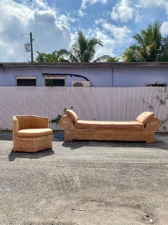 1970s Monumental Rattan Daybed and Chair, Set of 2