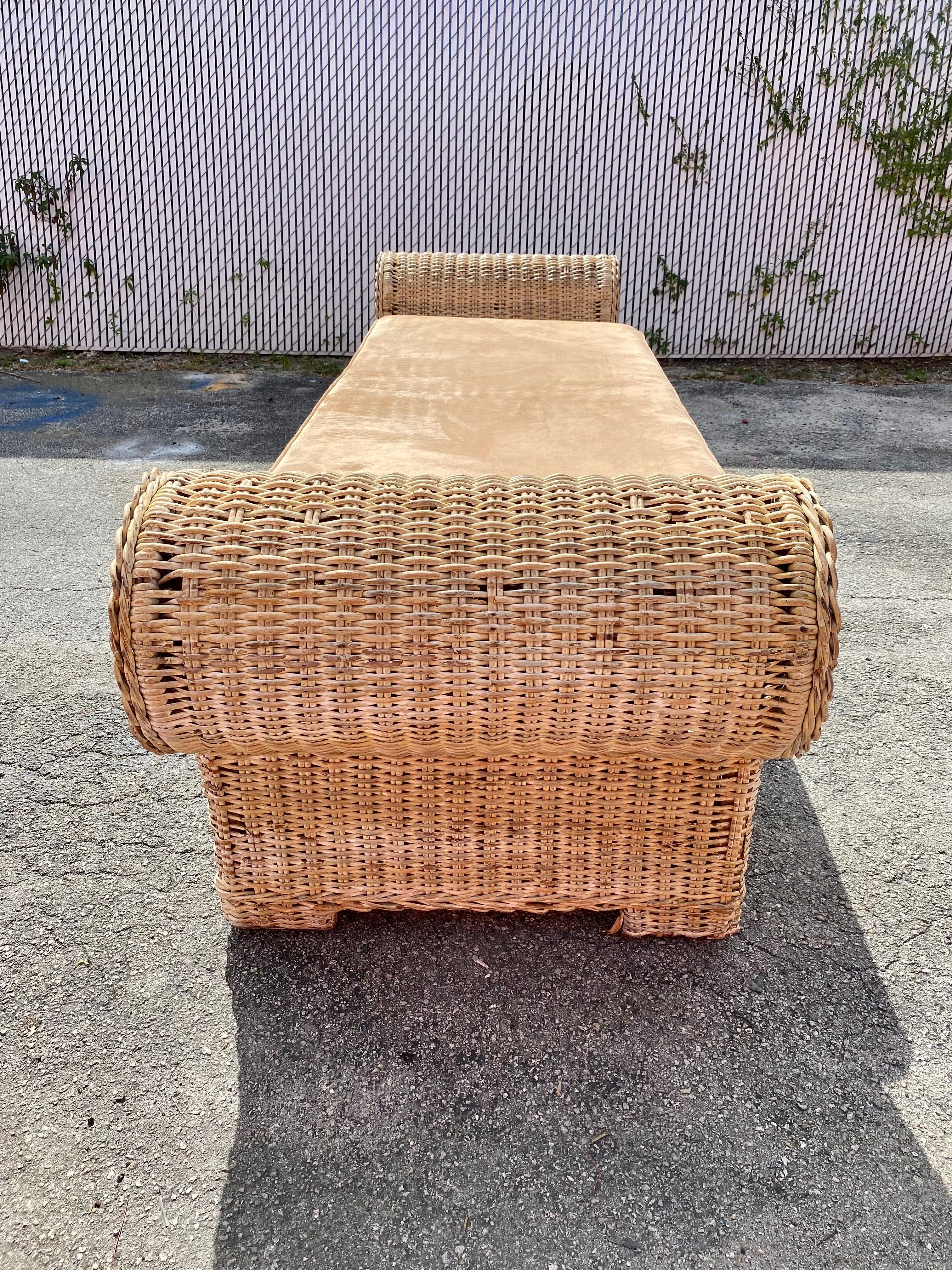 Upholstery 1970s Monumental Rattan Daybed and Chair, Set of 2 For Sale