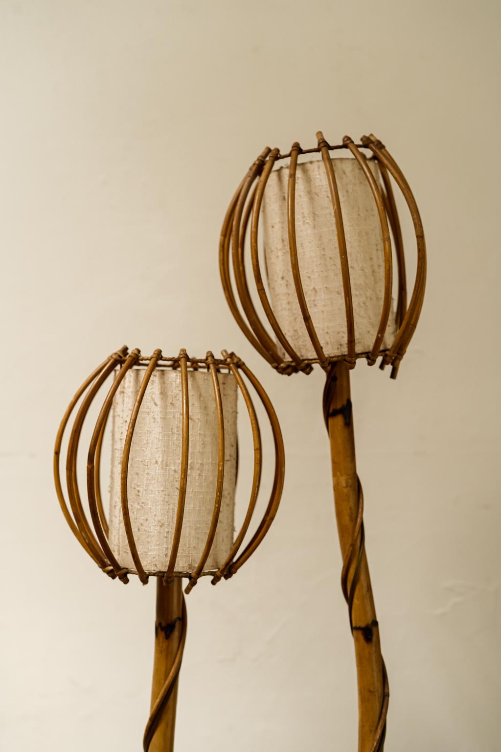 French 1970's Rattan Floor / Table Lamp