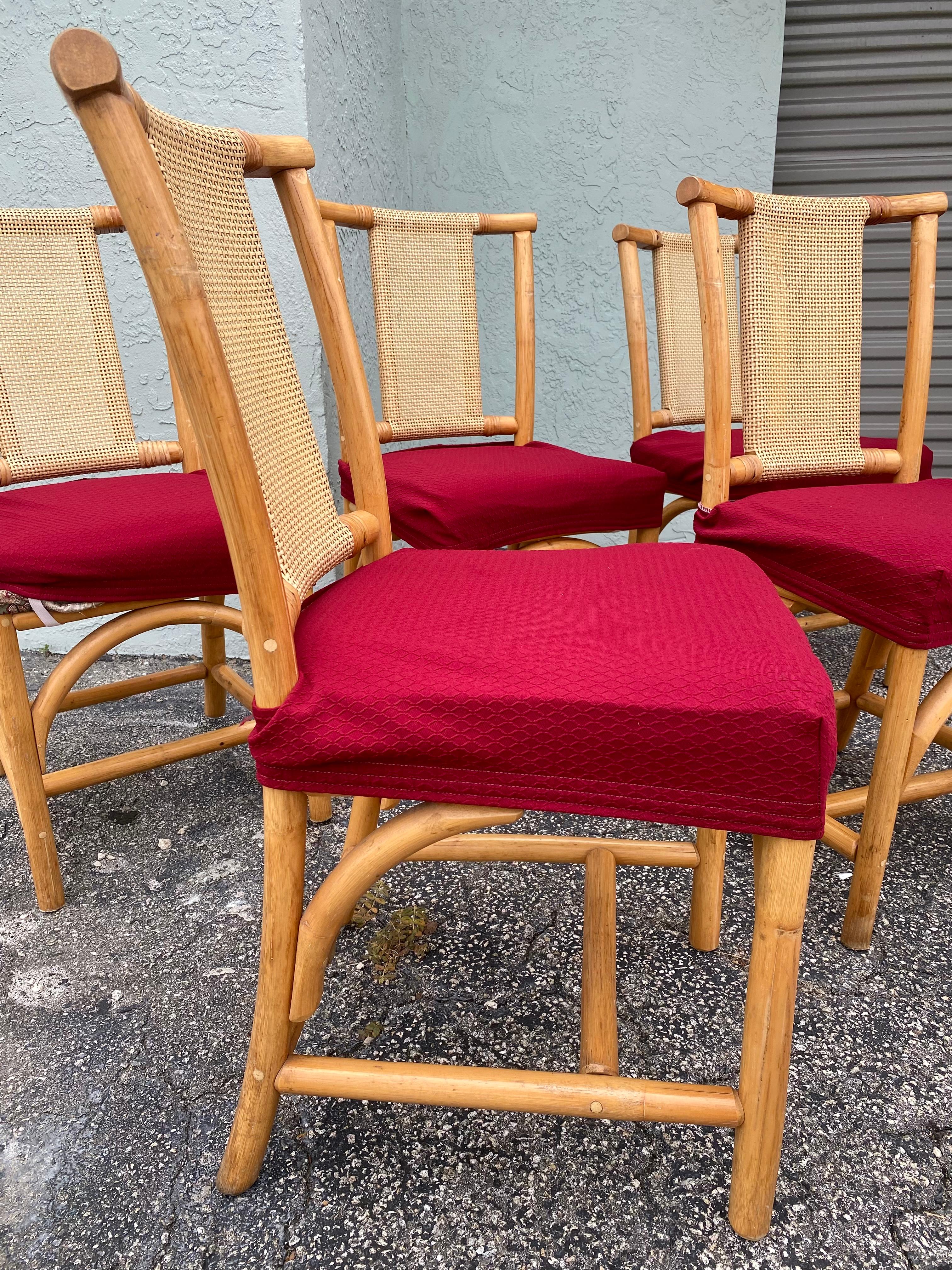 1970s Rattan Glass Dining Set, Set of 7 For Sale 4