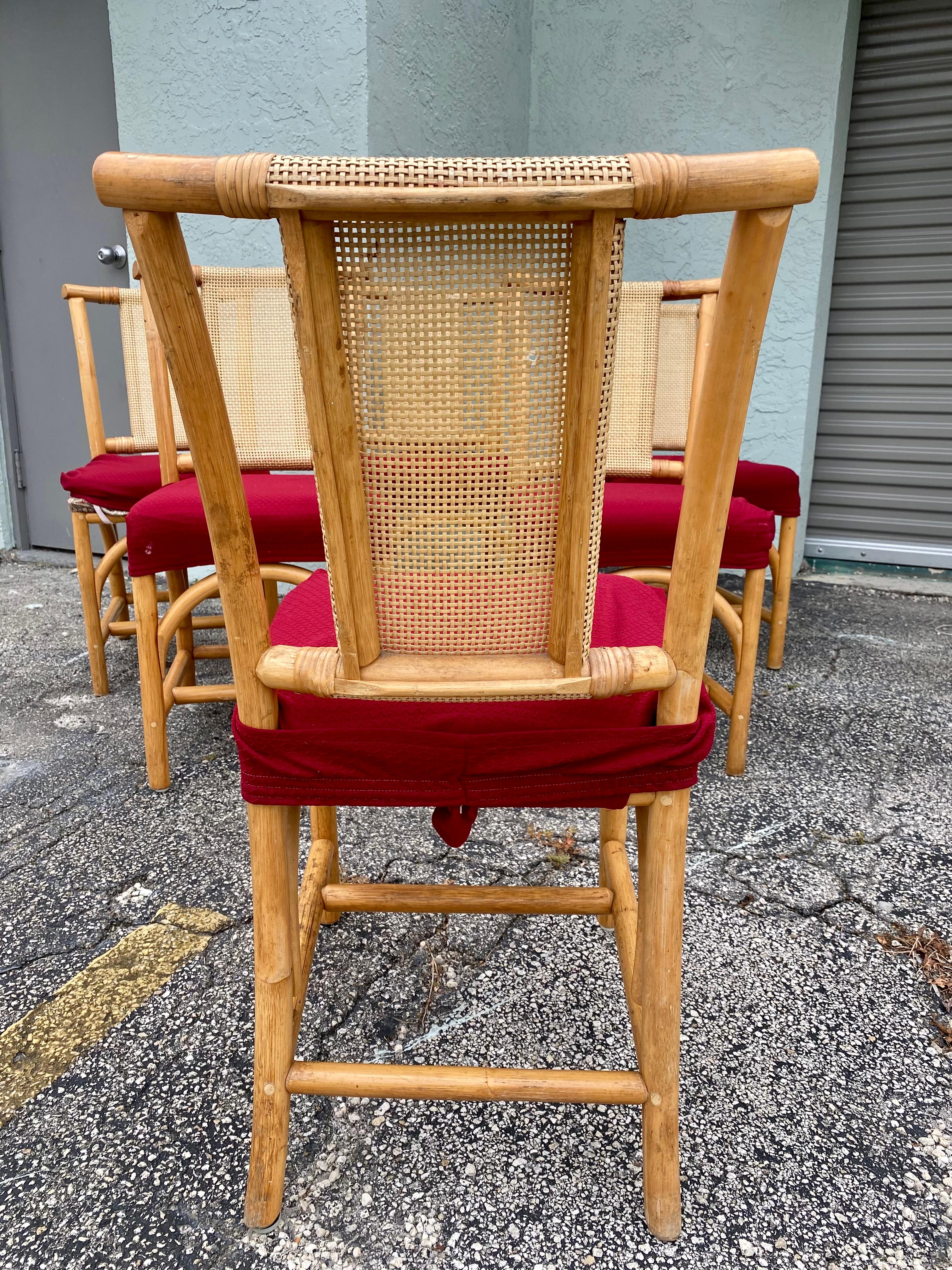 1970s Rattan Glass Dining Set, Set of 7 For Sale 5
