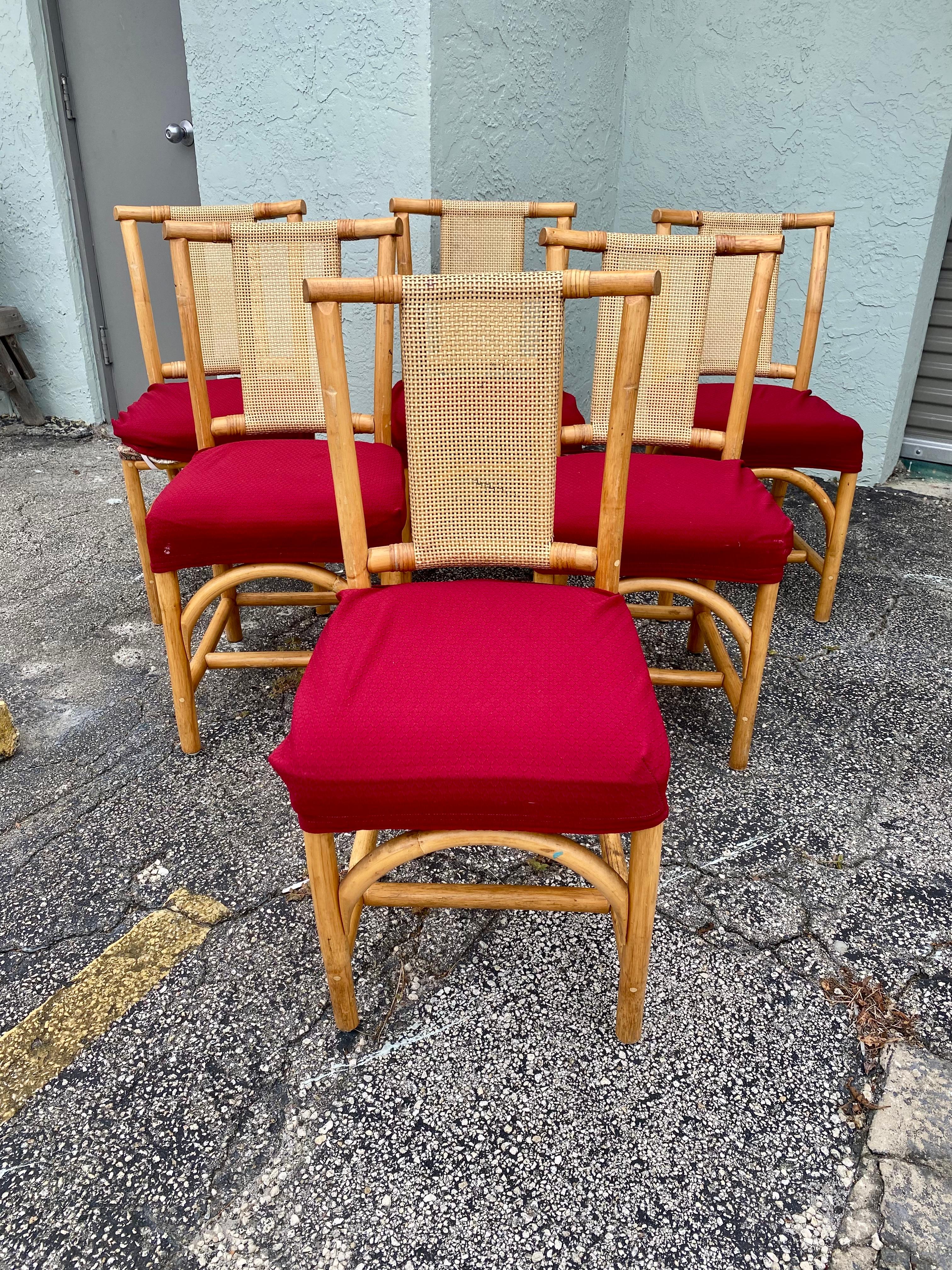 1970s Rattan Glass Dining Set, Set of 7 For Sale 3