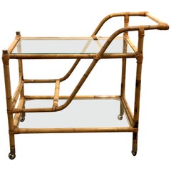 1970s Rattan and Glass Tea Cart