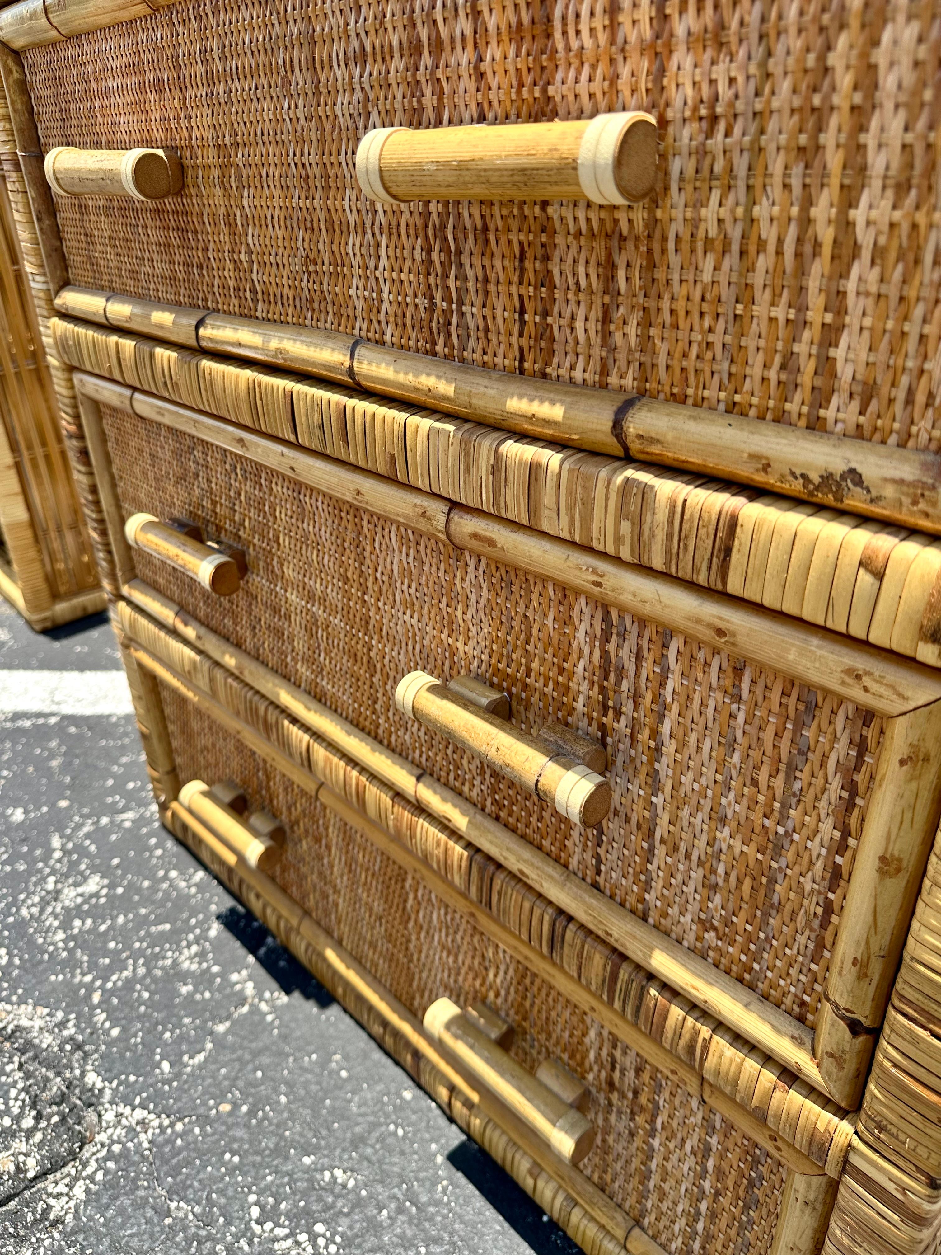 1970s Rattan MCM Glass Top Dresser Night Stand For Sale 4