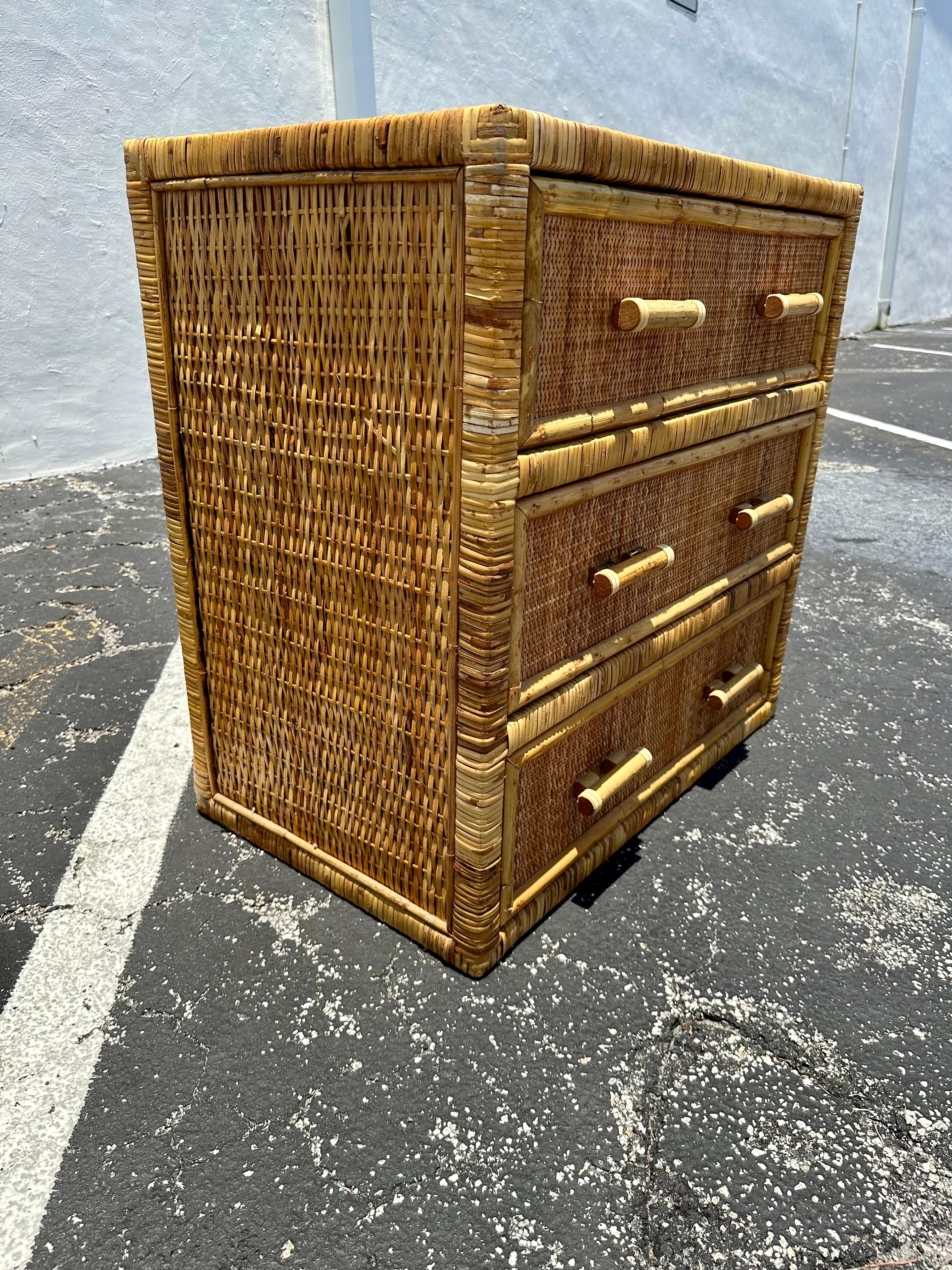 1970s Rattan MCM Glass Top Dresser Night Stand For Sale 5