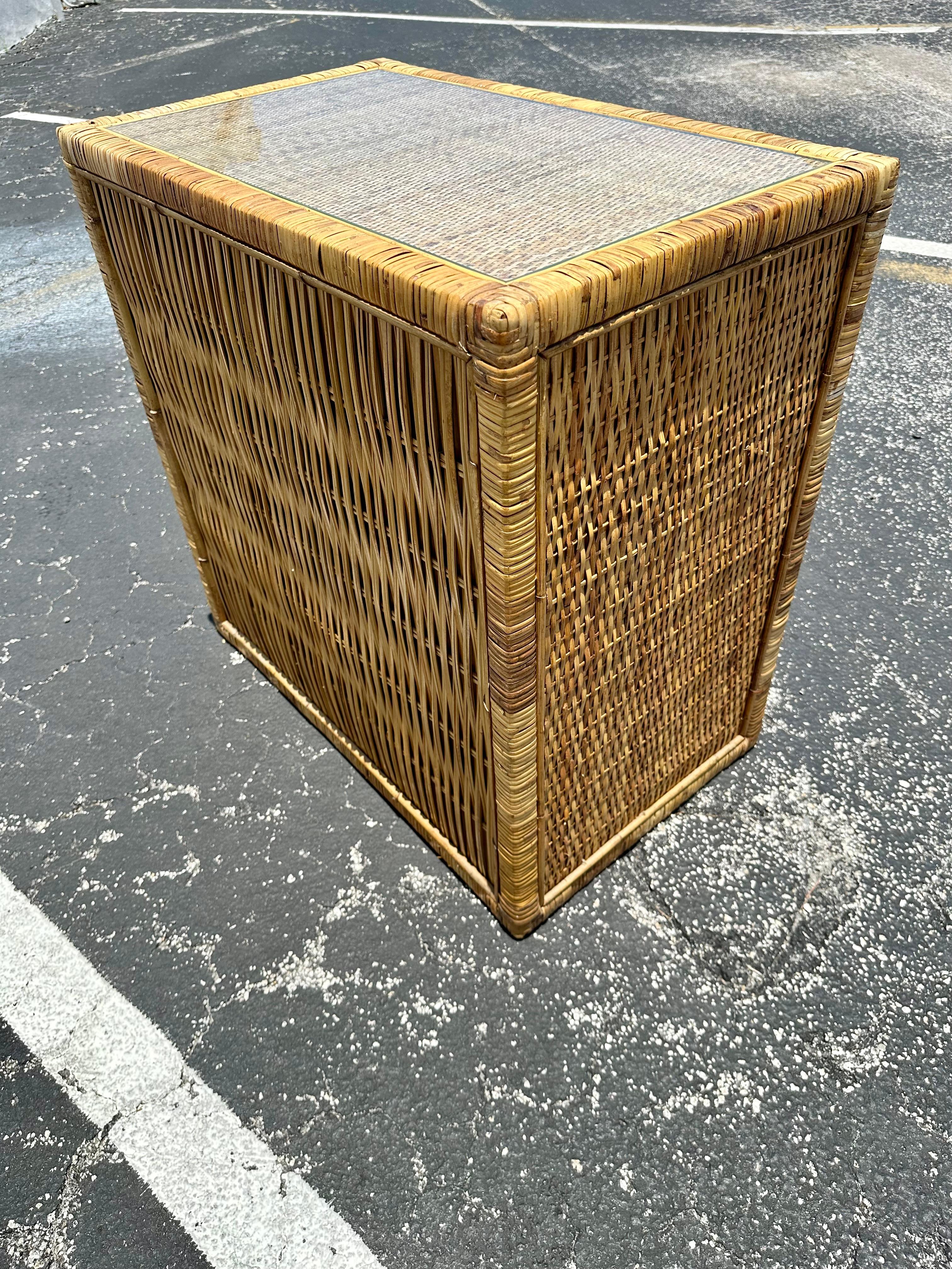 1970s Rattan MCM Glass Top Dresser Night Stand For Sale 2