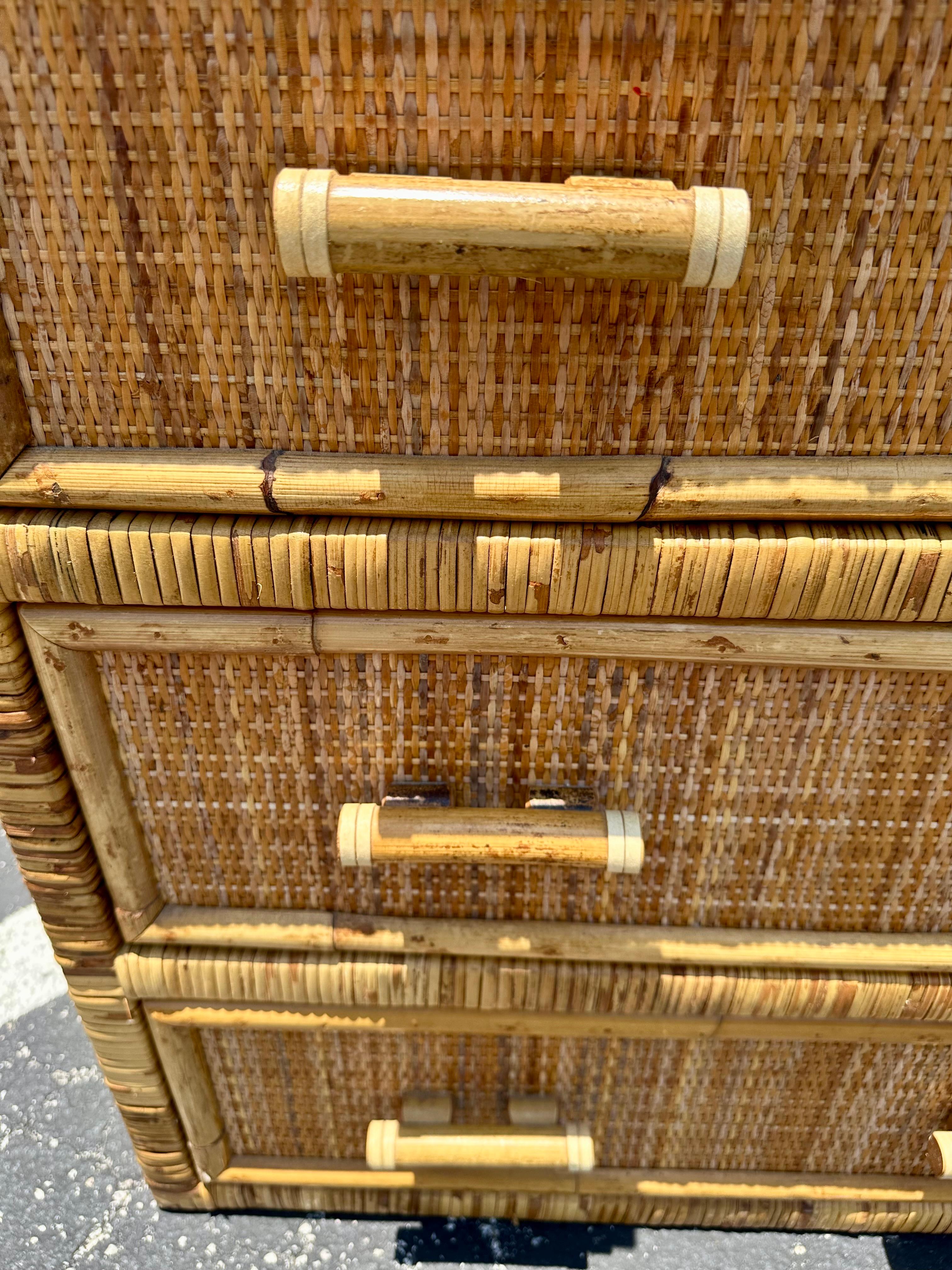 1970s Rattan MCM Glass Top Dresser Night Stand For Sale 3