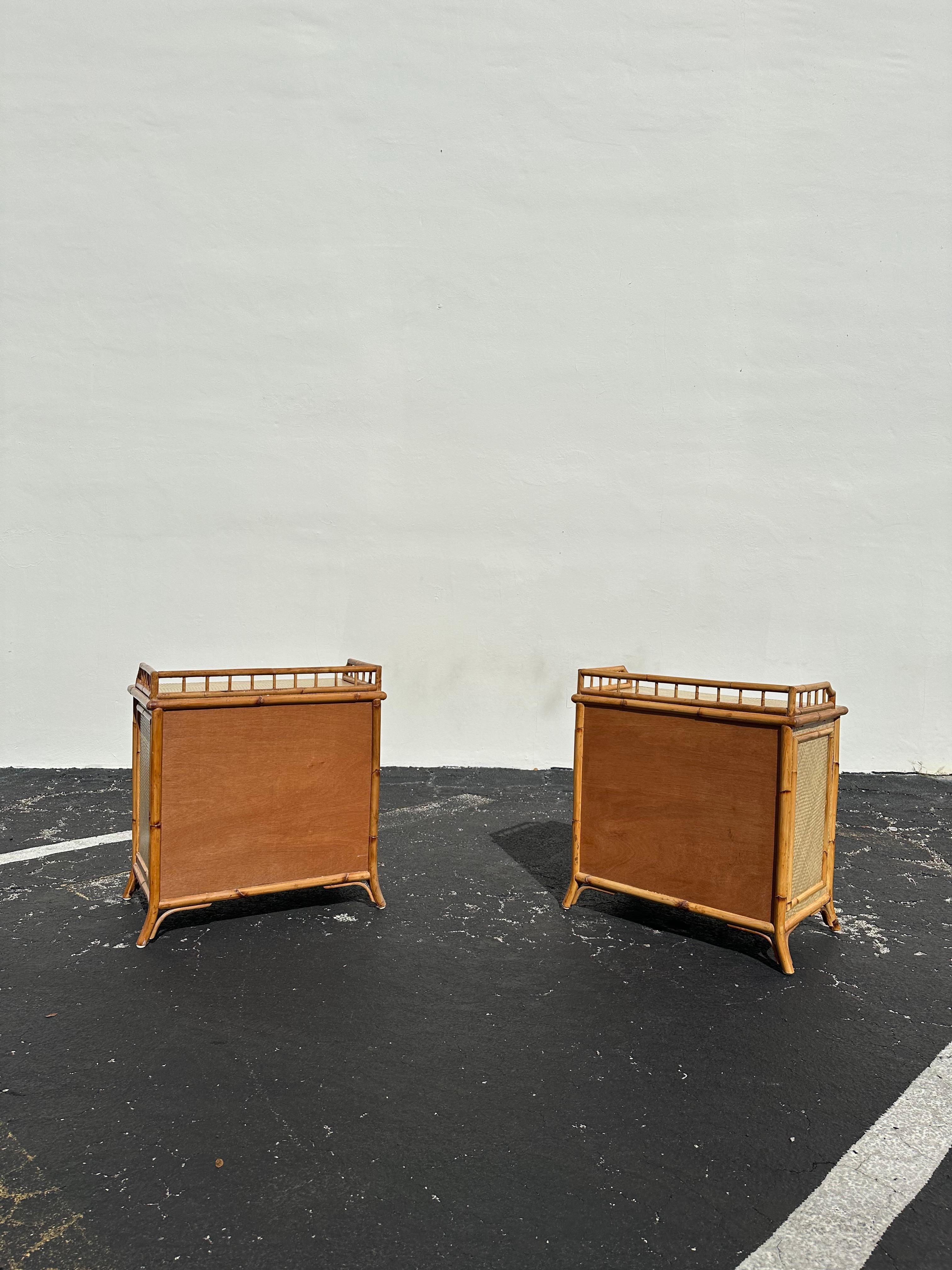 1970s Rattan Grasscloth Pagoda Organic Modern Nightstands, Set of 2 2