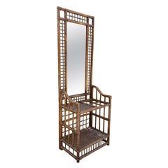 1970s Rattan Hall Entry Table Coat Stand