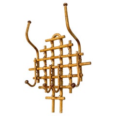 1970's Rattan Hang It All Wall Mounted Hat & Coat Rack