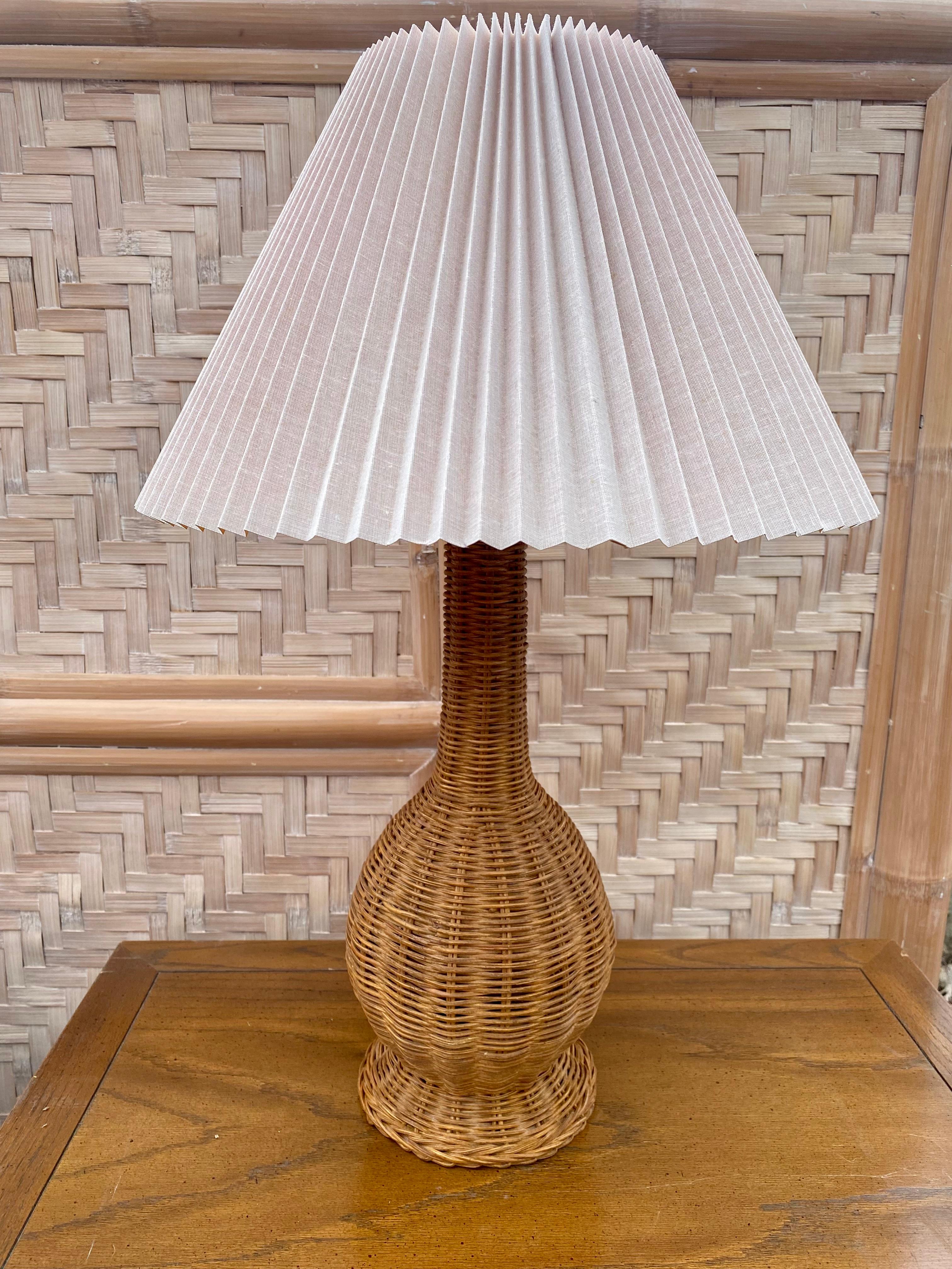 Philippine 1970s Rattan Jar Wicker Table Lamps, Set of 2 For Sale