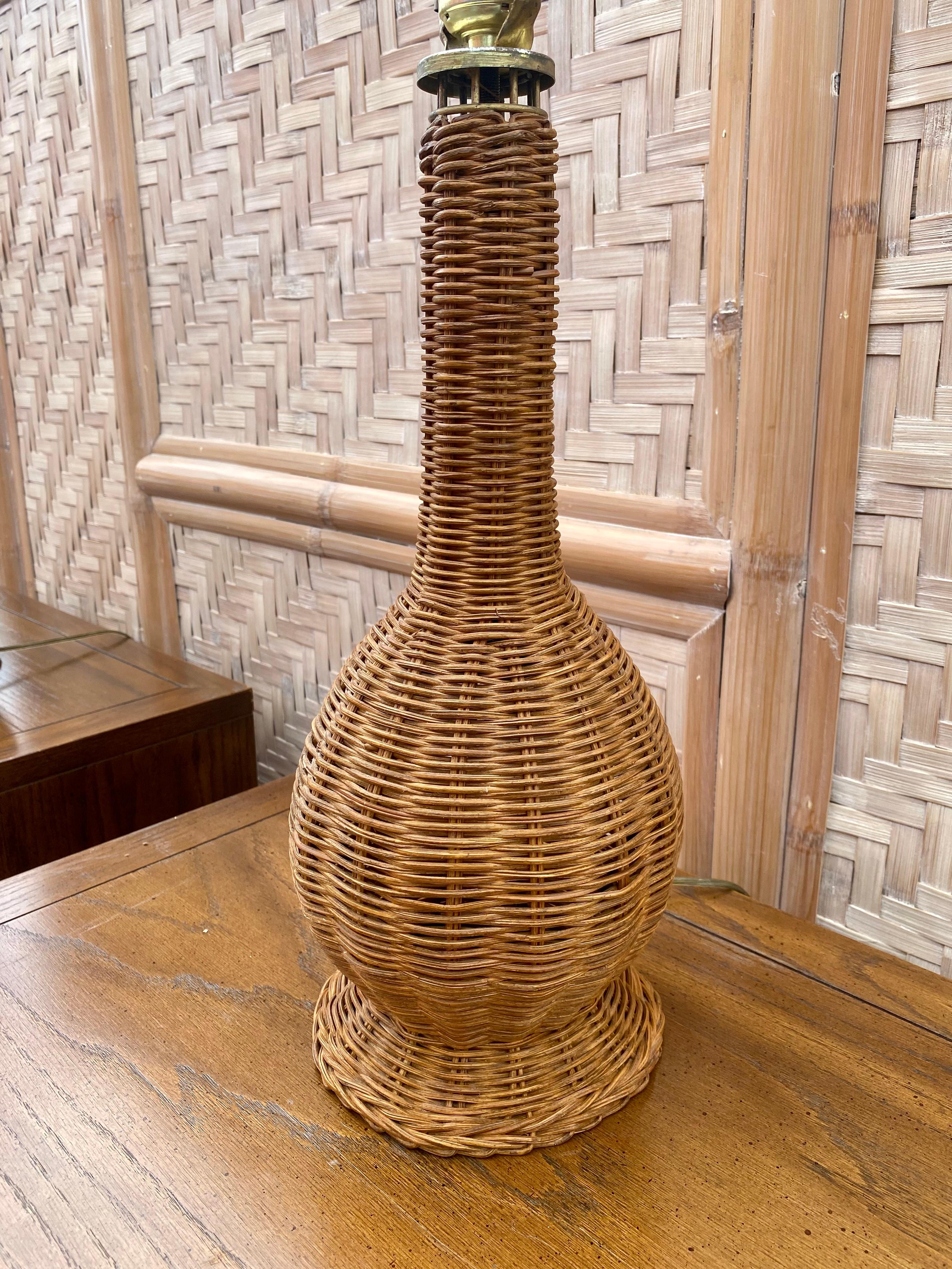 Late 20th Century 1970s Rattan Jar Wicker Table Lamps, Set of 2 For Sale