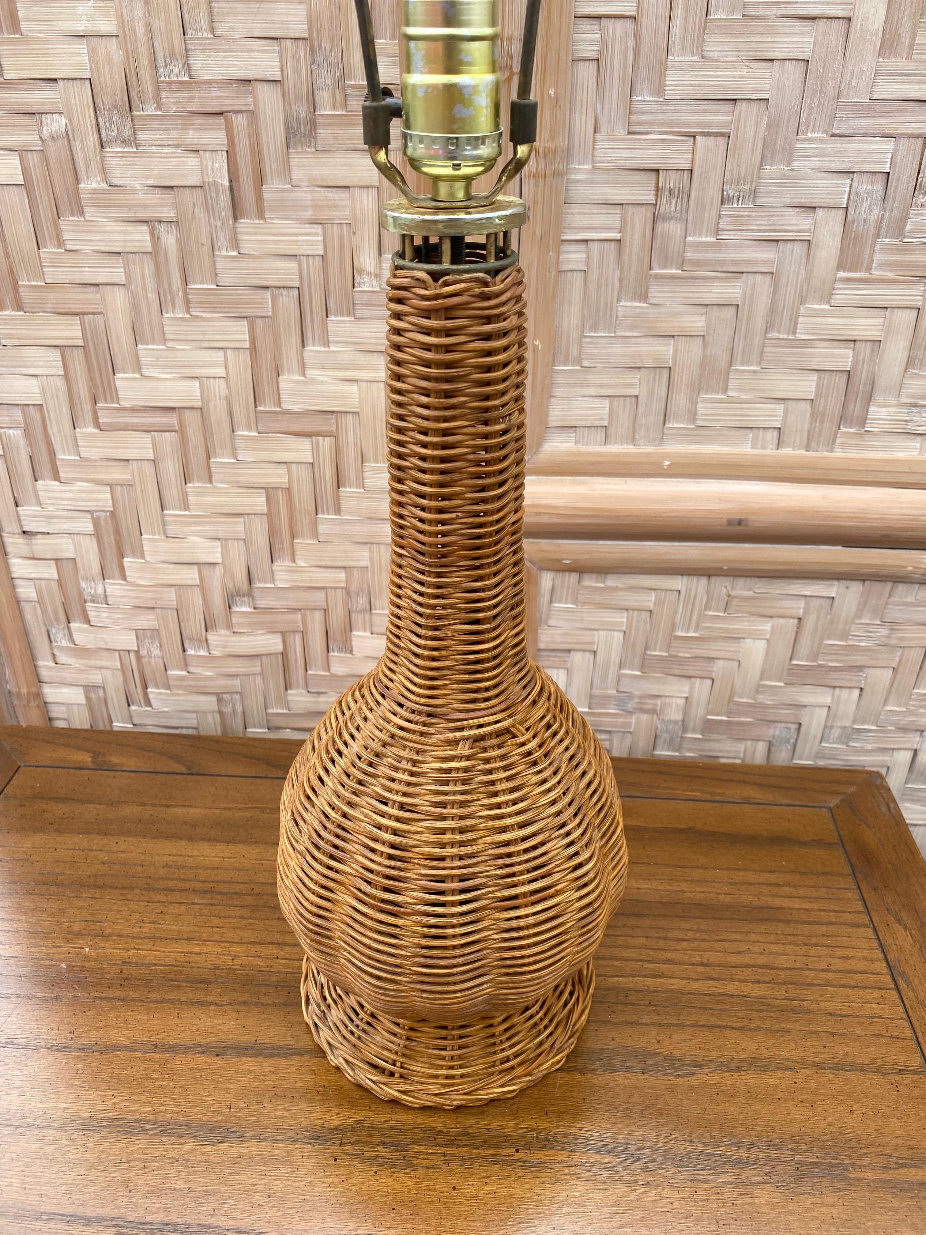 1970s Rattan Jar Wicker Table Lamps, Set of 2 For Sale 2