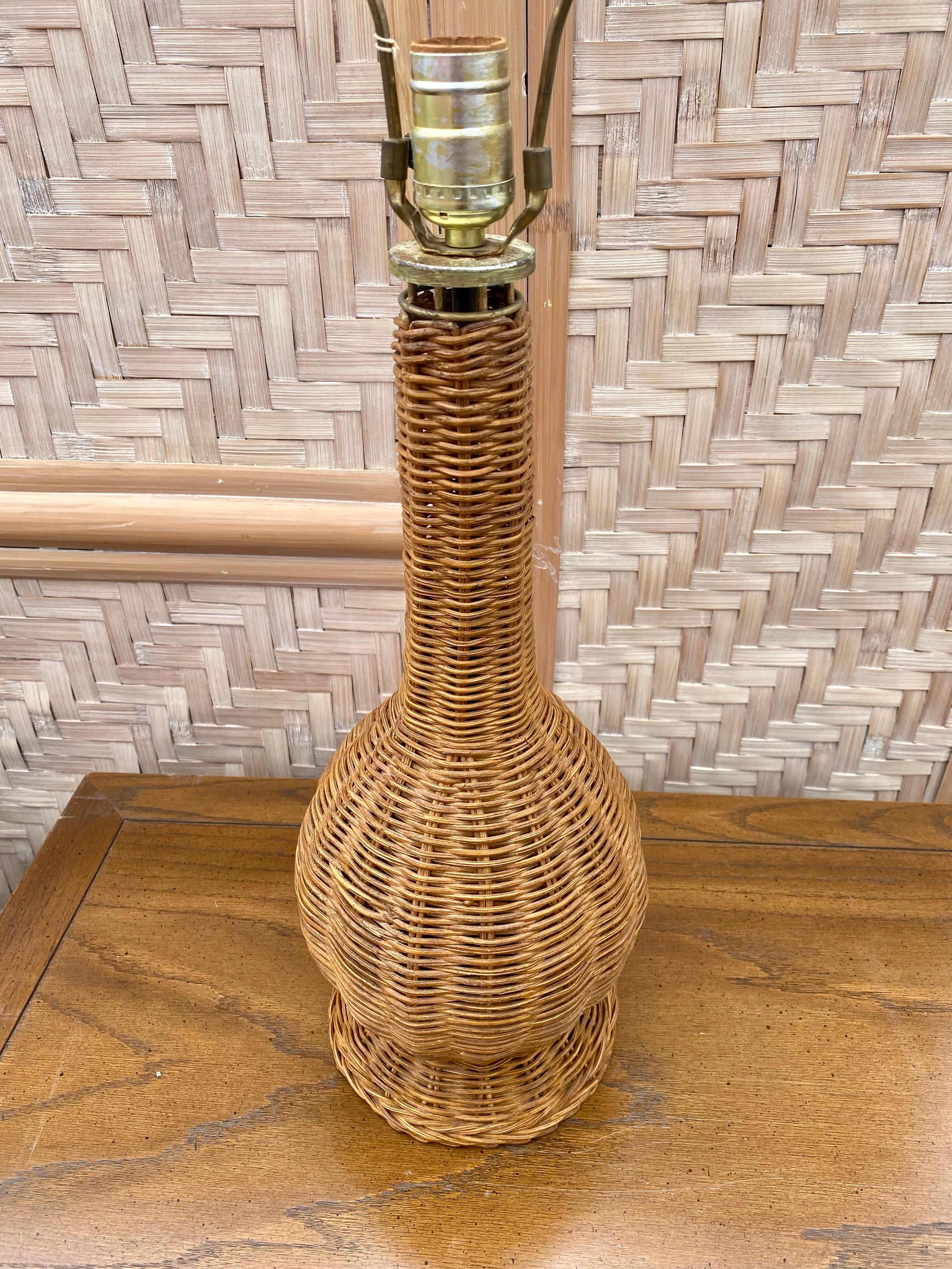 1970s Rattan Jar Wicker Table Lamps, Set of 2 For Sale 3