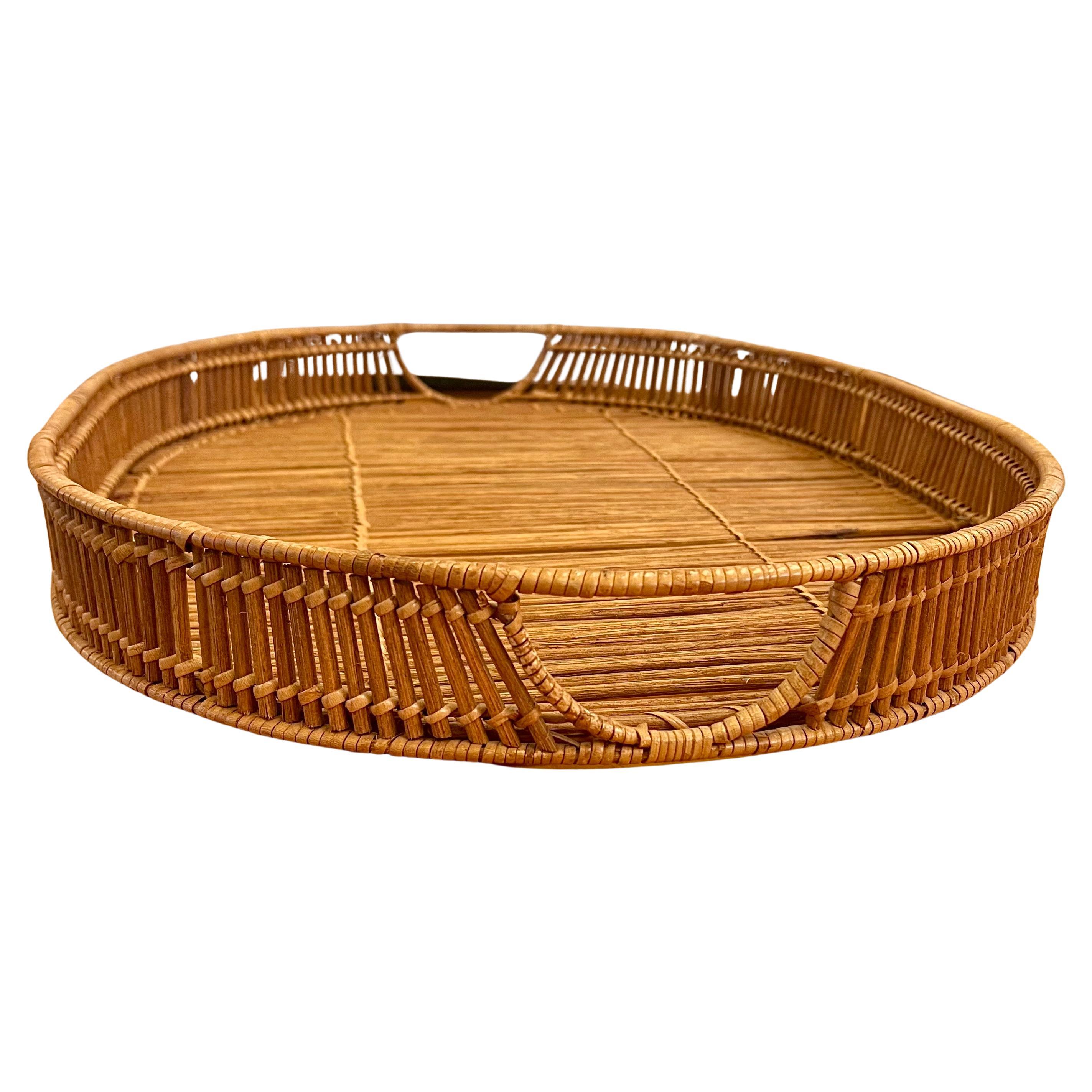 Bohemian 1970's rattan Large Oval Tray