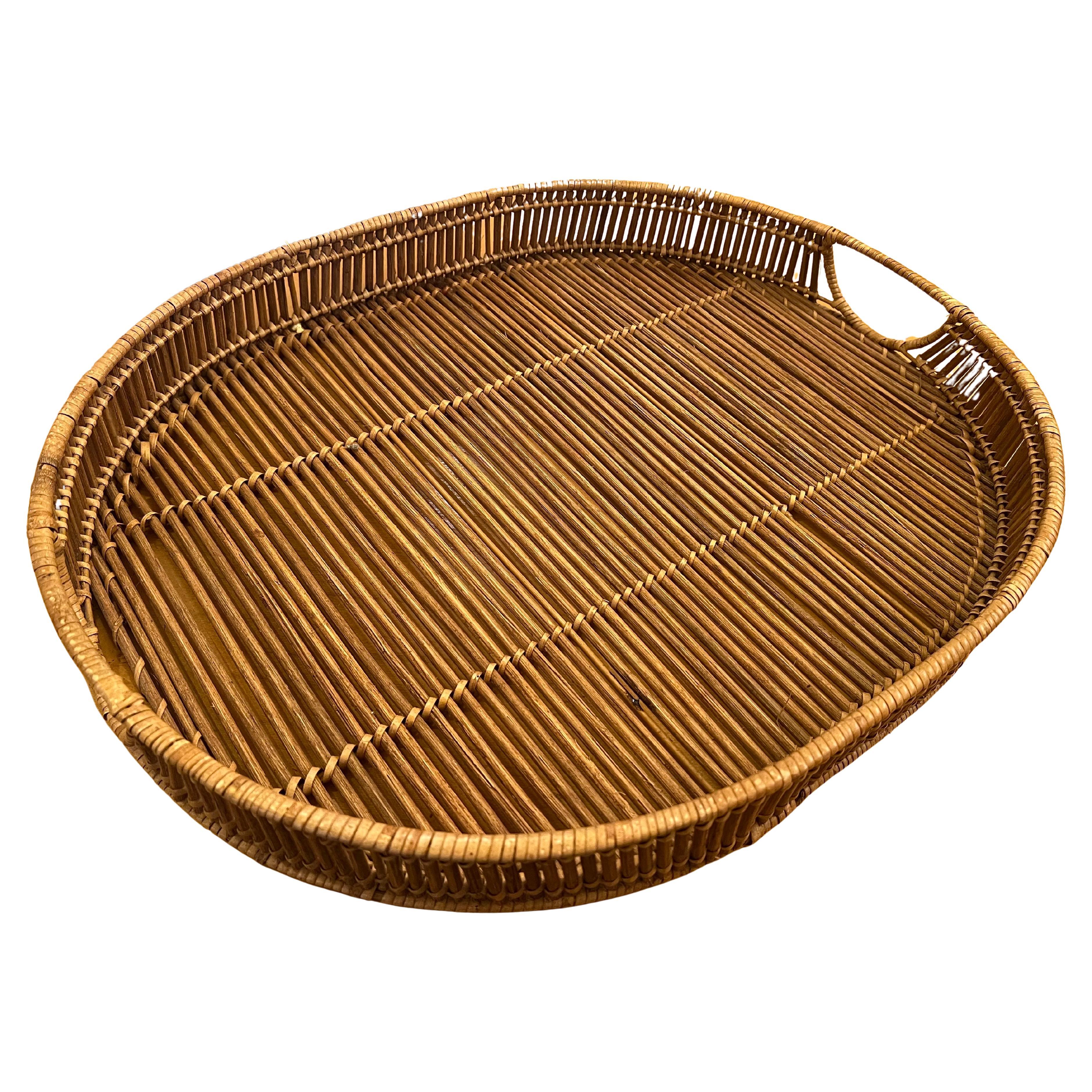 American 1970's rattan Large Oval Tray