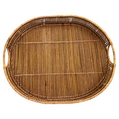 1970's rattan Large Oval Tray