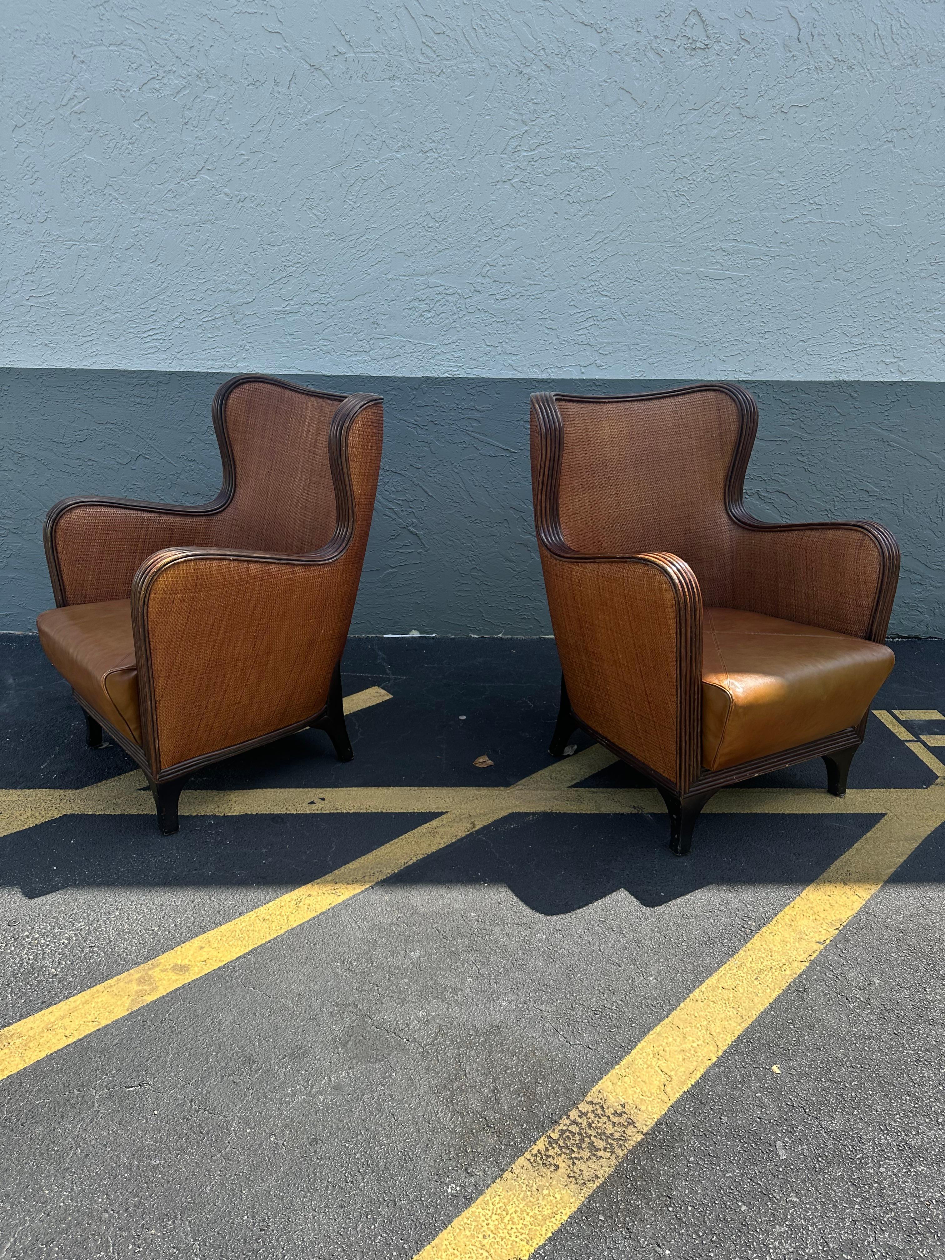 Bohémien Sedie ad ala curve scultoree in pelle di Ralph Lauren degli anni '70, Set di 2 in vendita