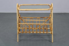 1970s Rattan Newspaper and Magazine Stand with Glass Top, Italy