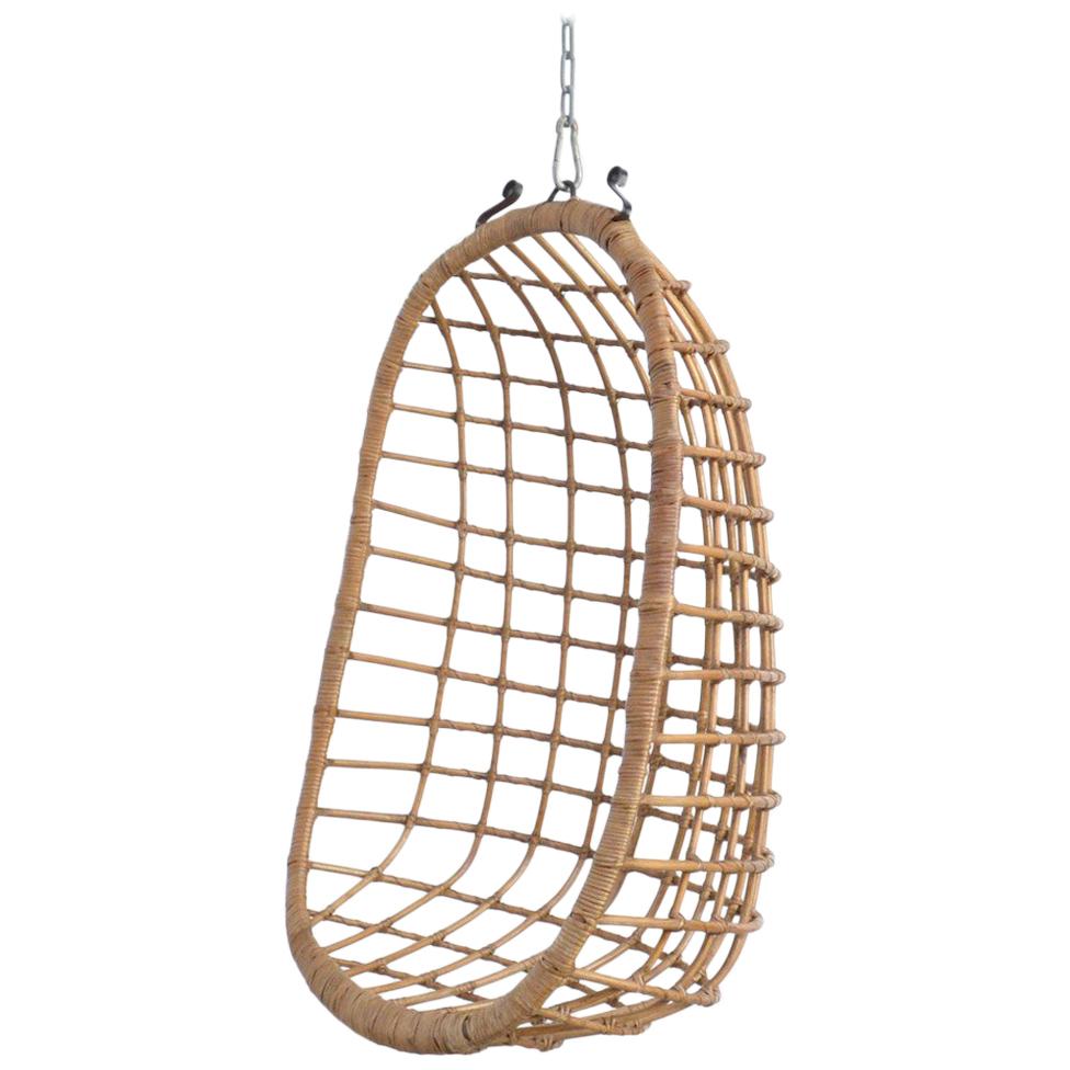 1970s Rattan Pendant Egg Chair