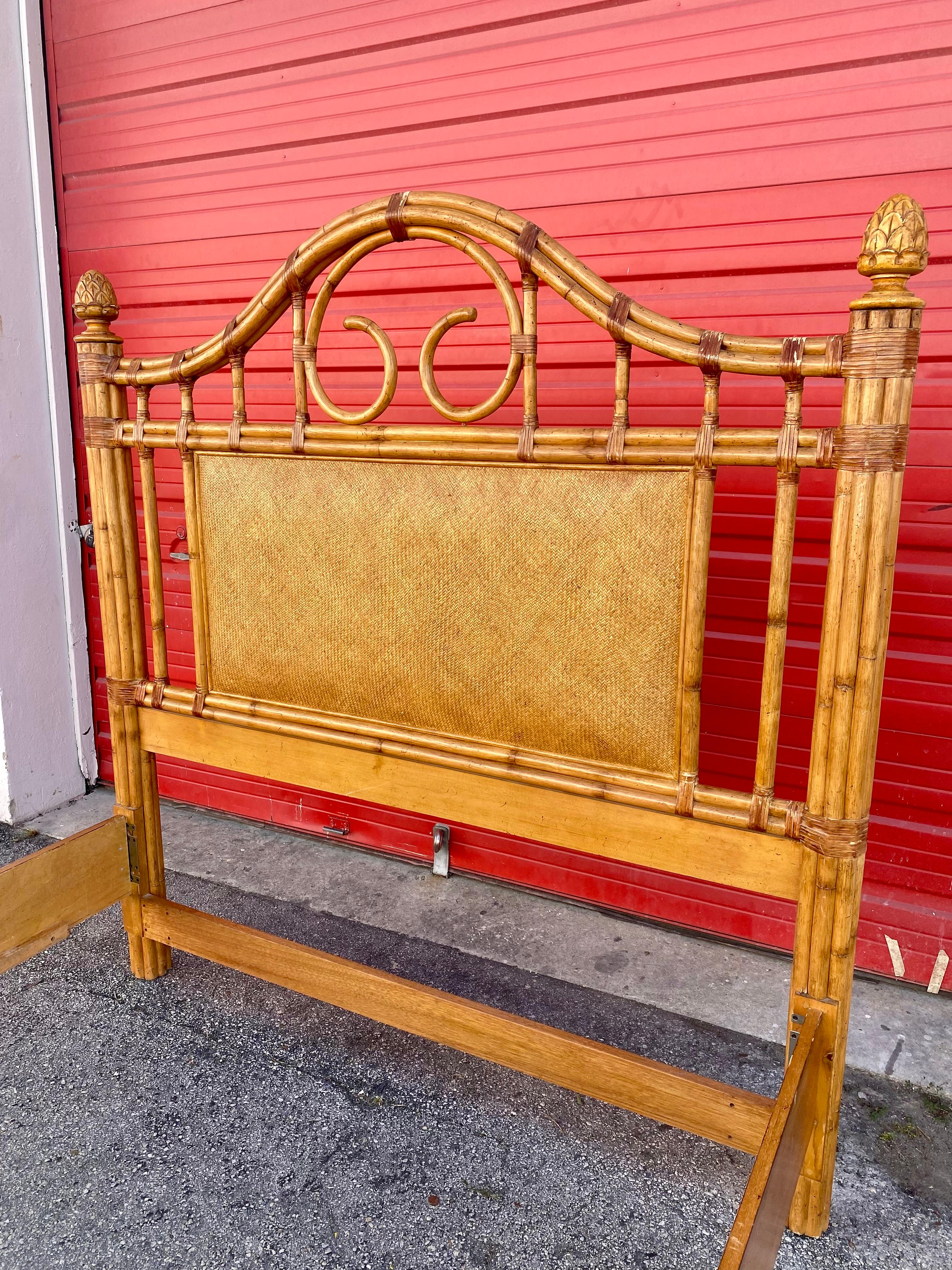 1970s Rattan and Wood Queen Bed Frame 4
