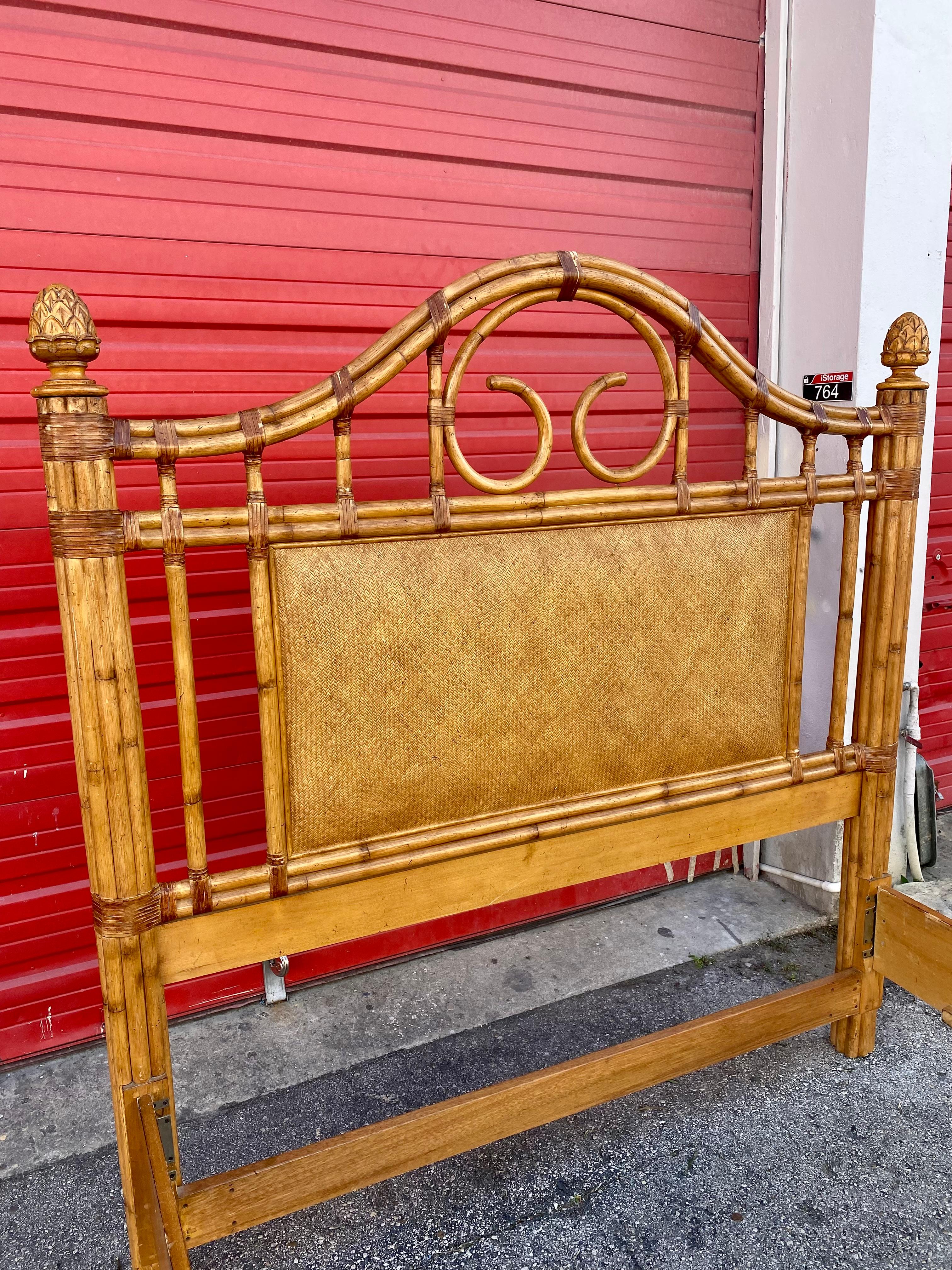1970s Rattan and Wood Queen Bed Frame 5