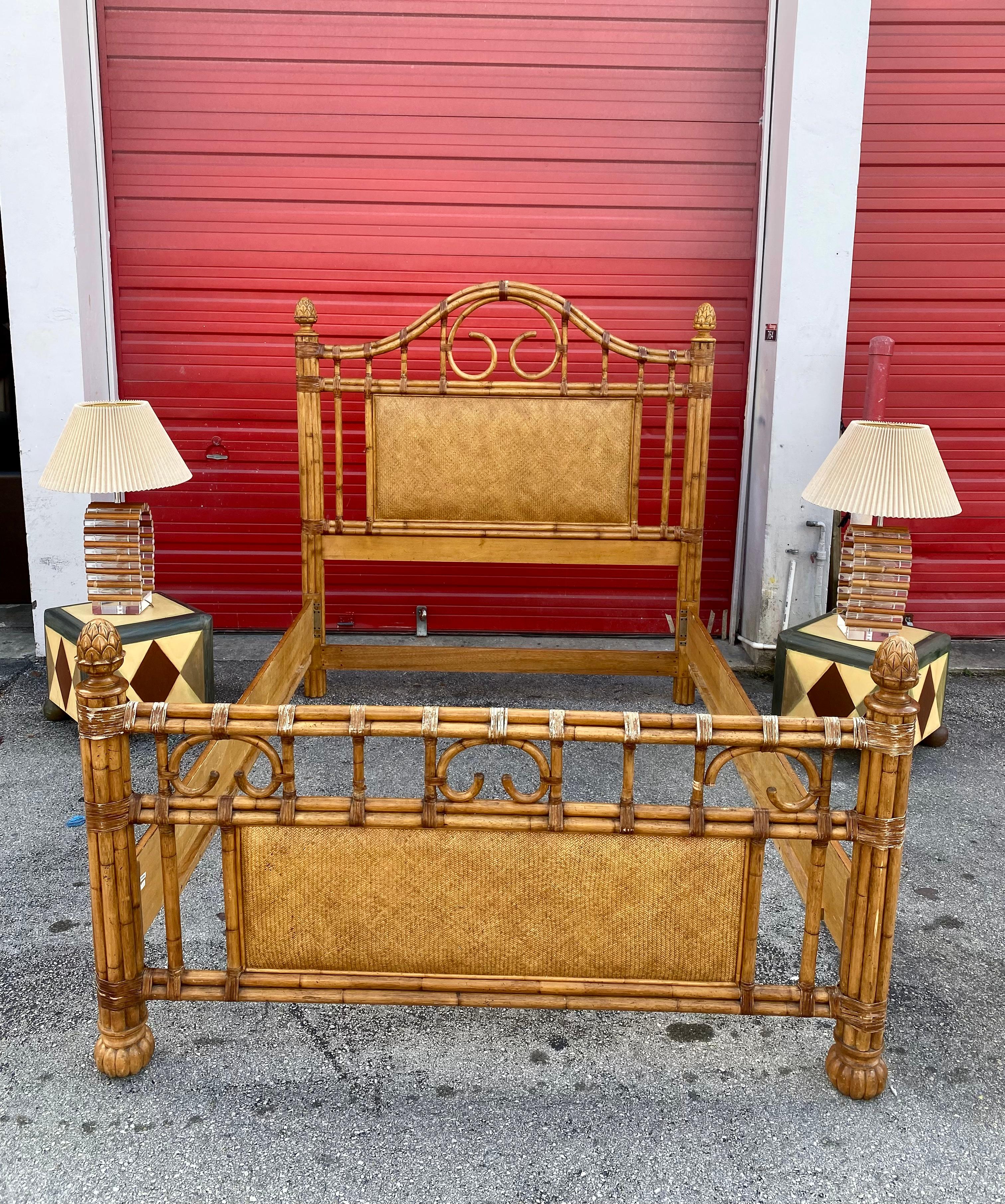 1970s Rattan and Wood Queen Bed Frame 6