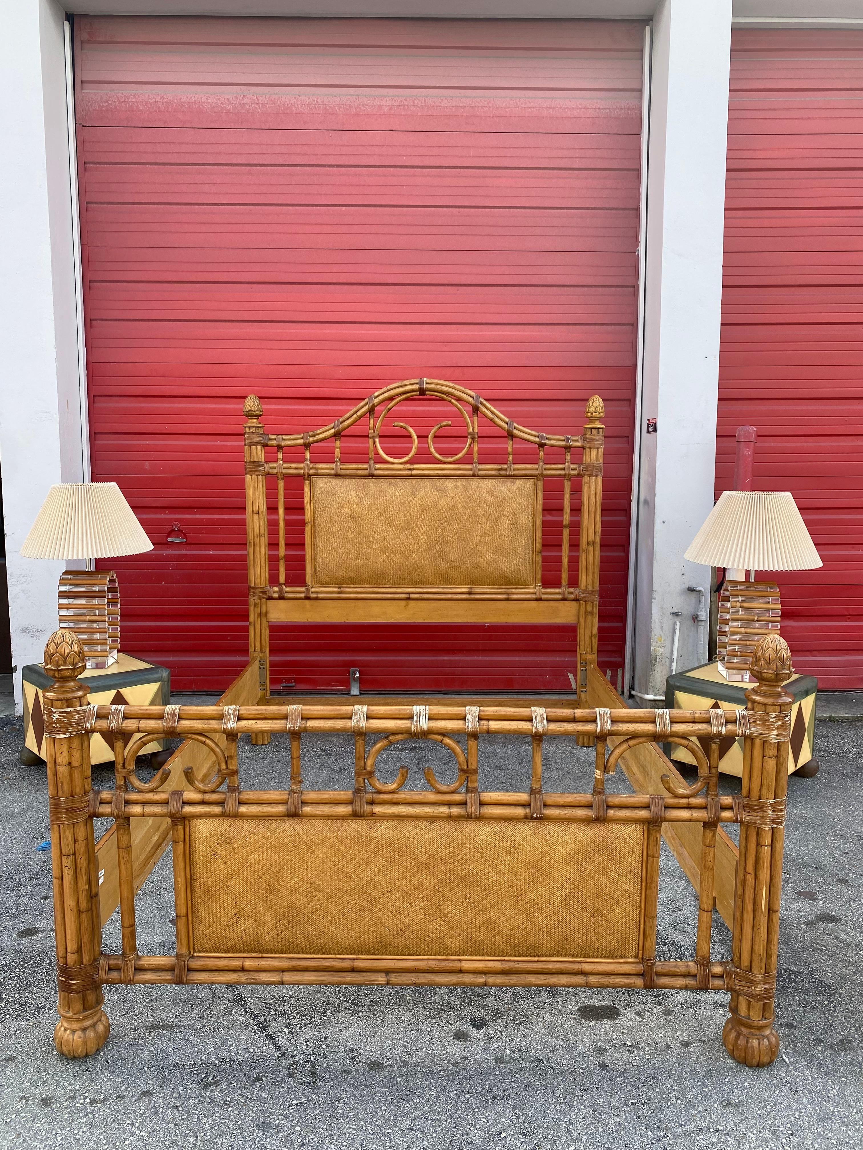 1970s Rattan and Wood Queen Bed Frame 7