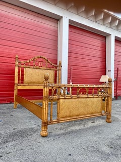 1970s Rattan and Wood Queen Bed Frame
