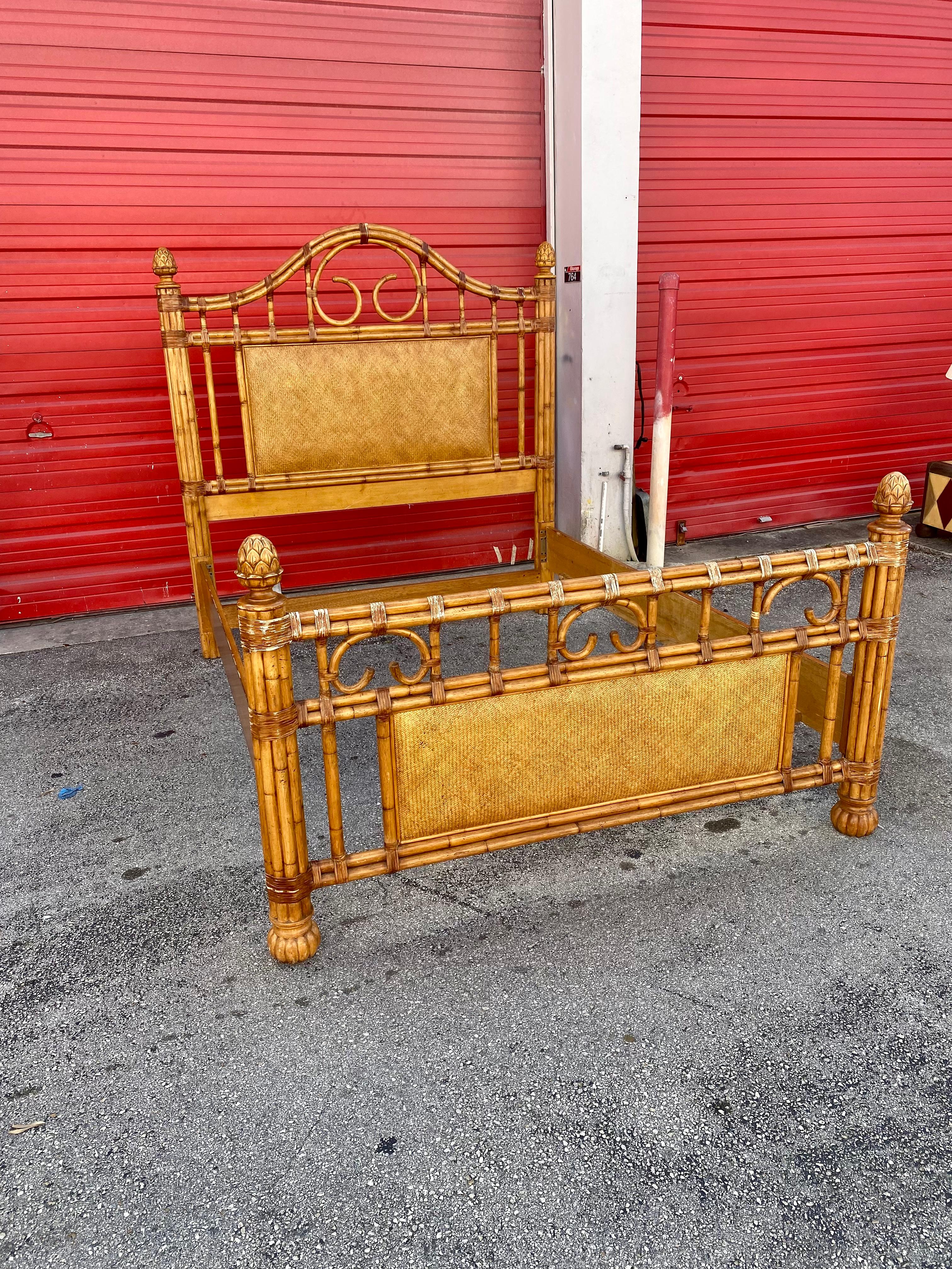 Philippine 1970s Rattan and Wood Queen Bed Frame