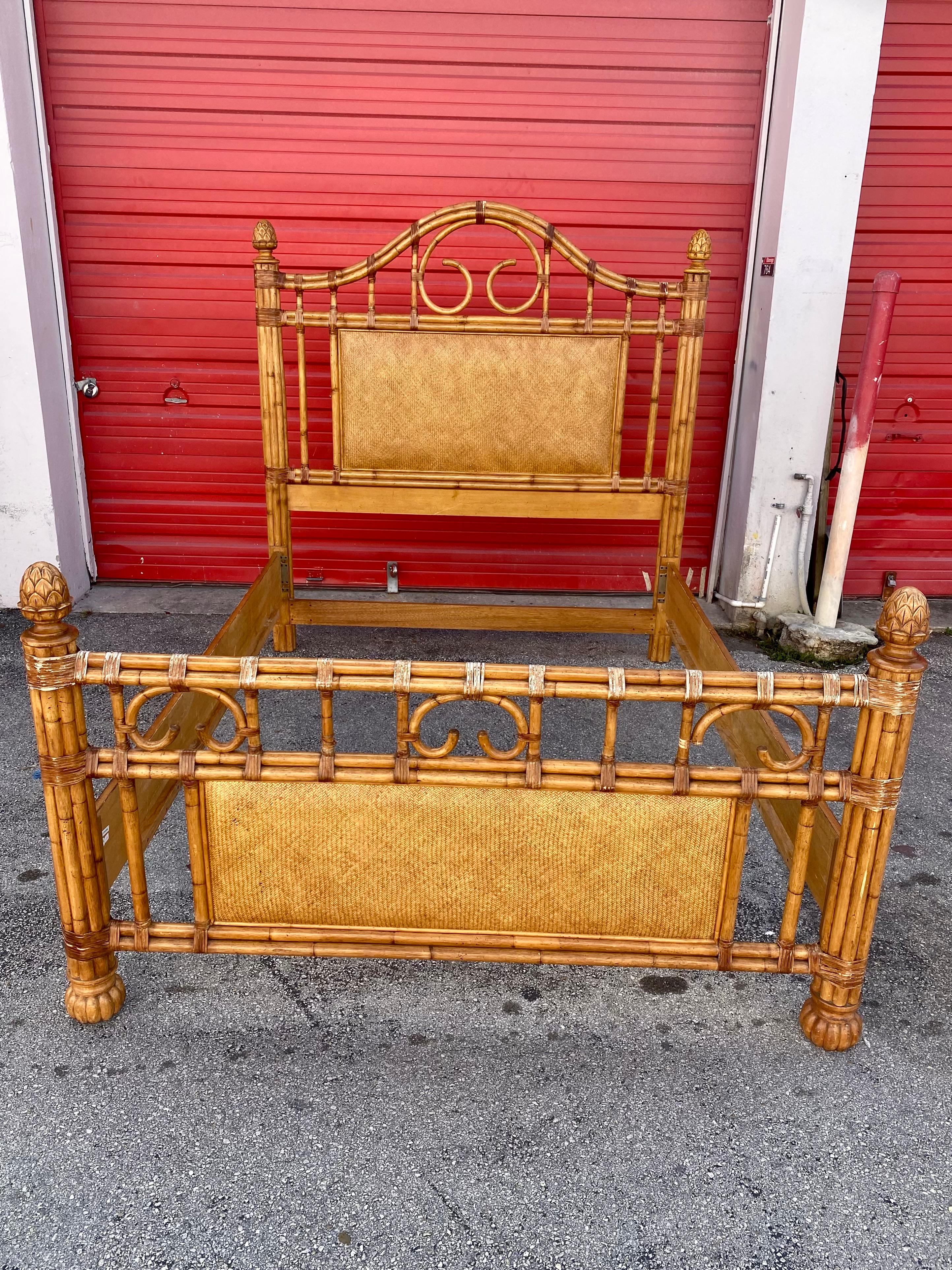 1970s Rattan and Wood Queen Bed Frame 2