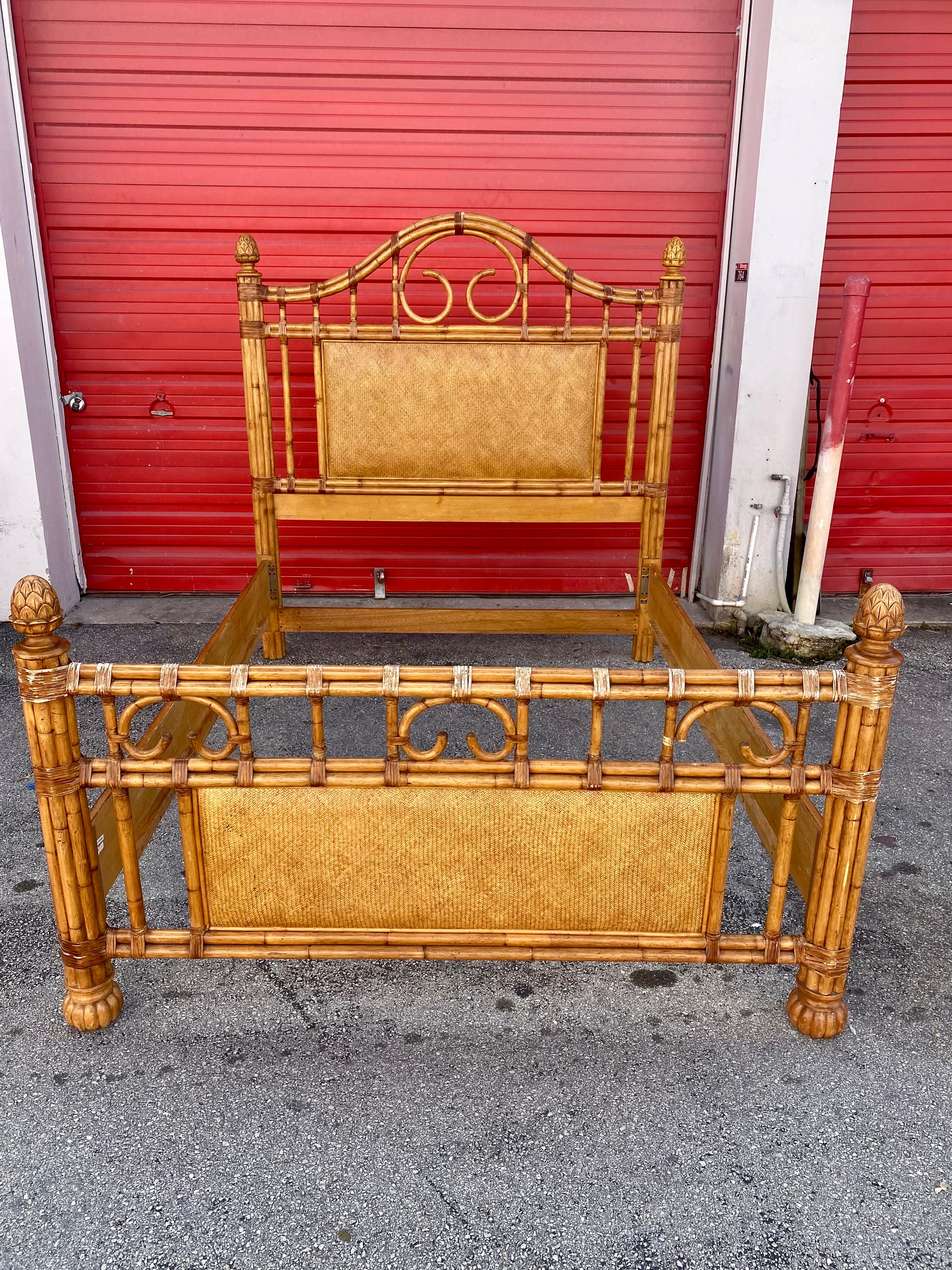 1970s Rattan and Wood Queen Bed Frame 3