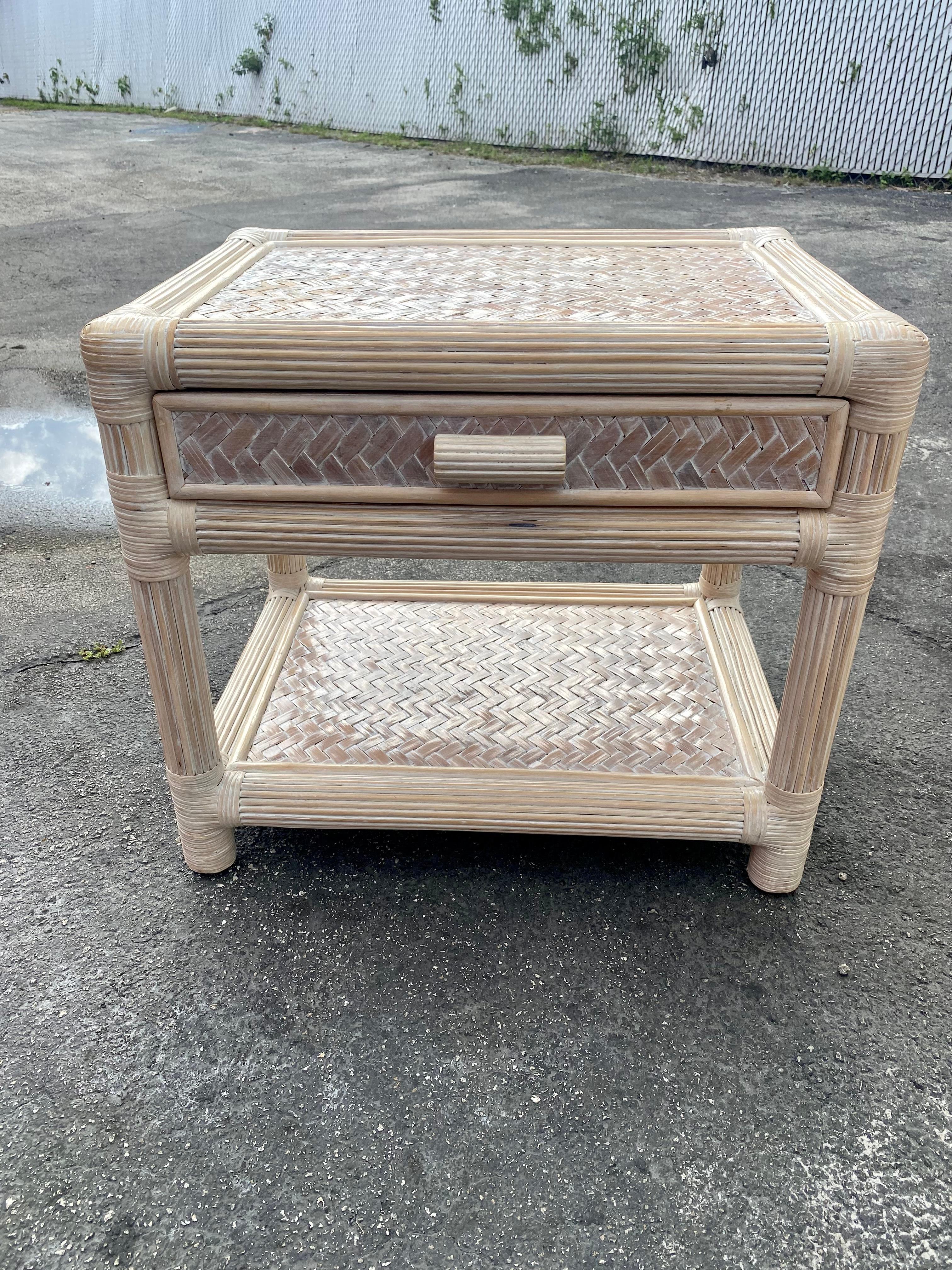 1970s Rattan Reed Braided Dresser and End Table, Set of 2 For Sale 4