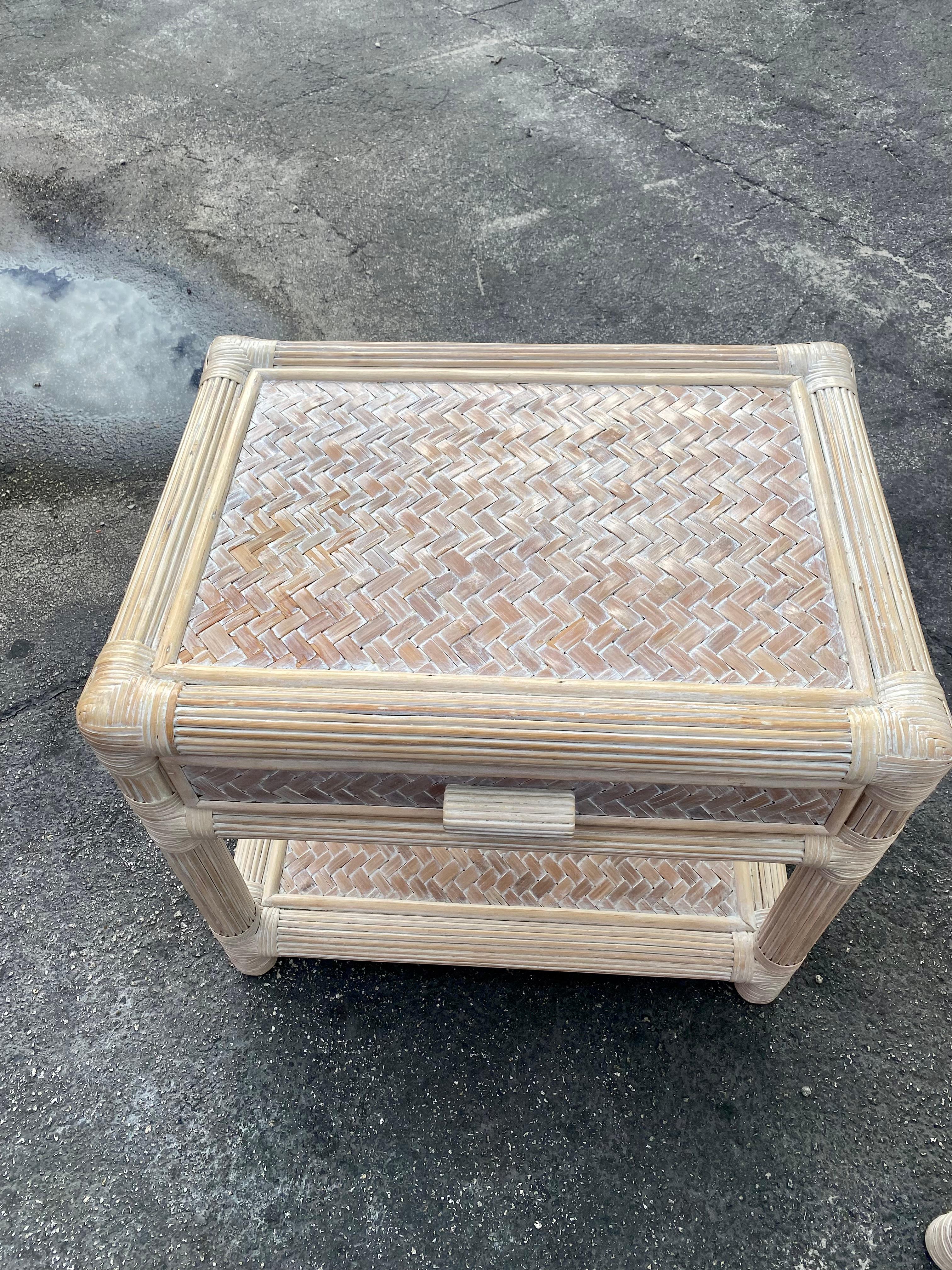 1970s Rattan Reed Braided Dresser and End Table, Set of 2 For Sale 5