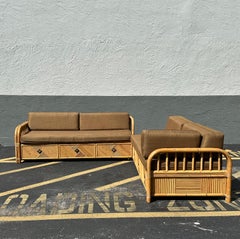 1970s Rattan Reed Castors Sectional Storage Sofa