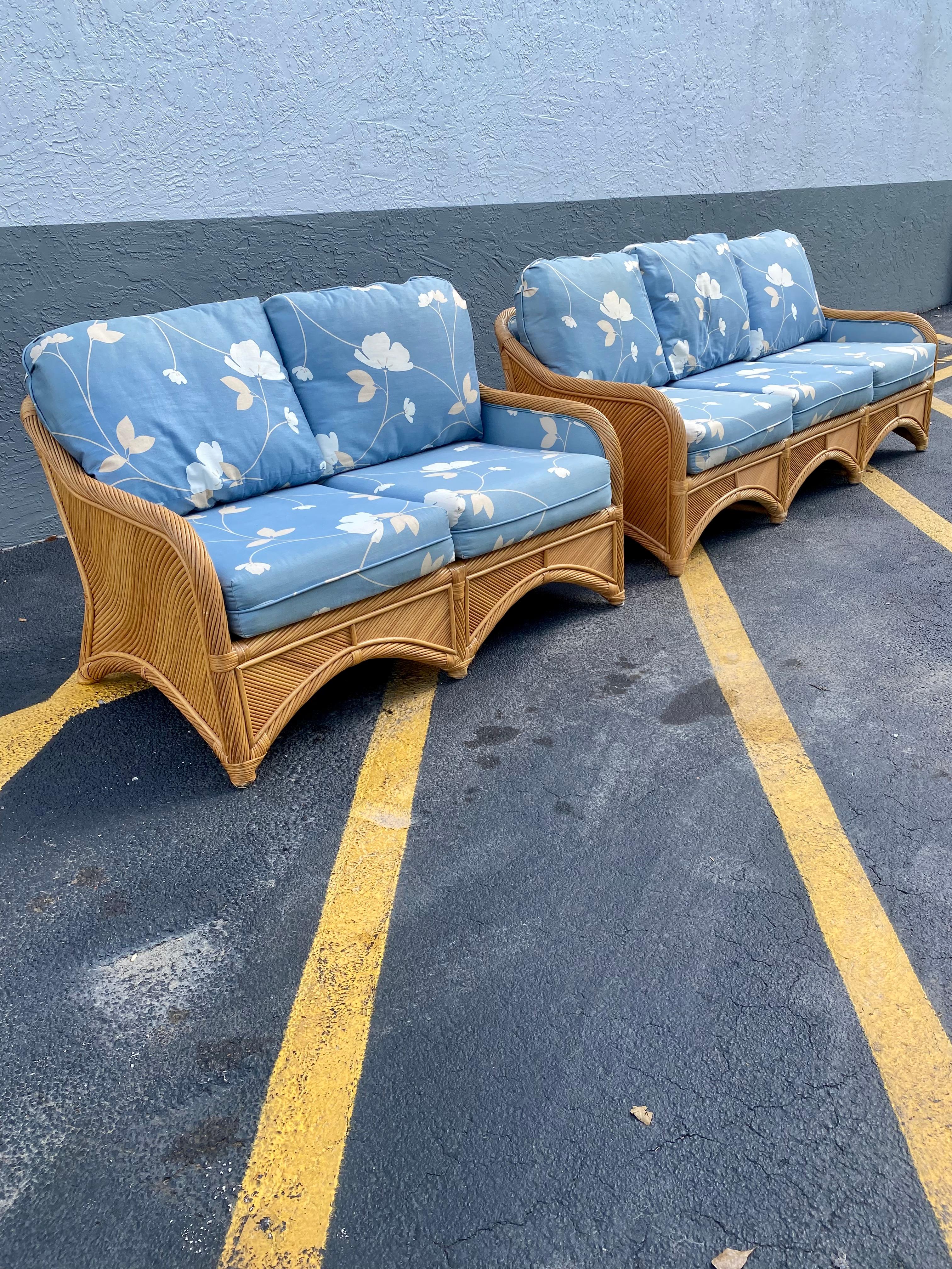 On offer on this occasion is one of the most stunning and rare reeded rattan living suite set you could hope to find. Outstanding design is exhibited throughout. The beautiful set is statement piece which is also extremely comfortable and packed