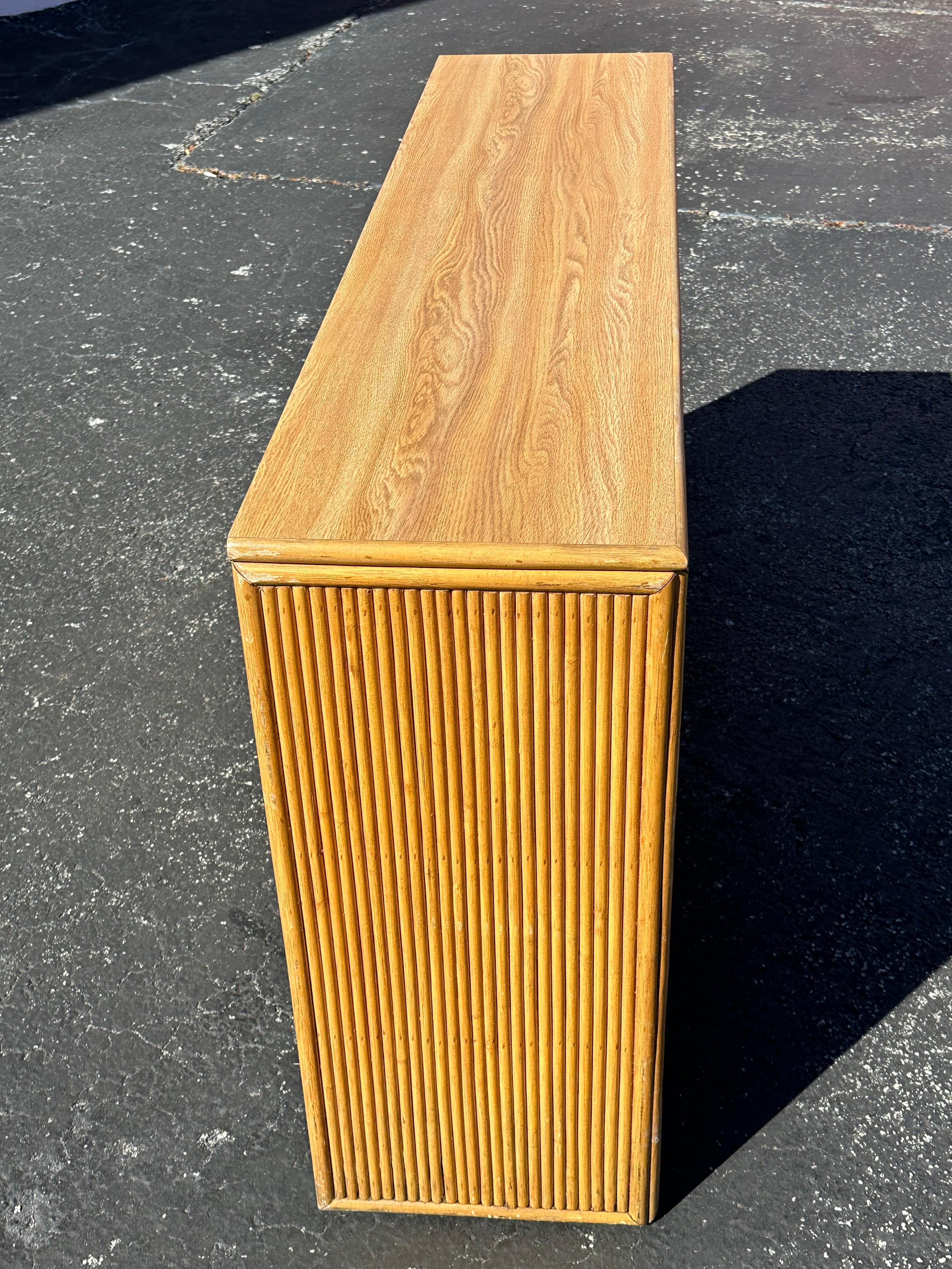 1970s Rattan Reed Wood Console Storage Trunk Table For Sale 2