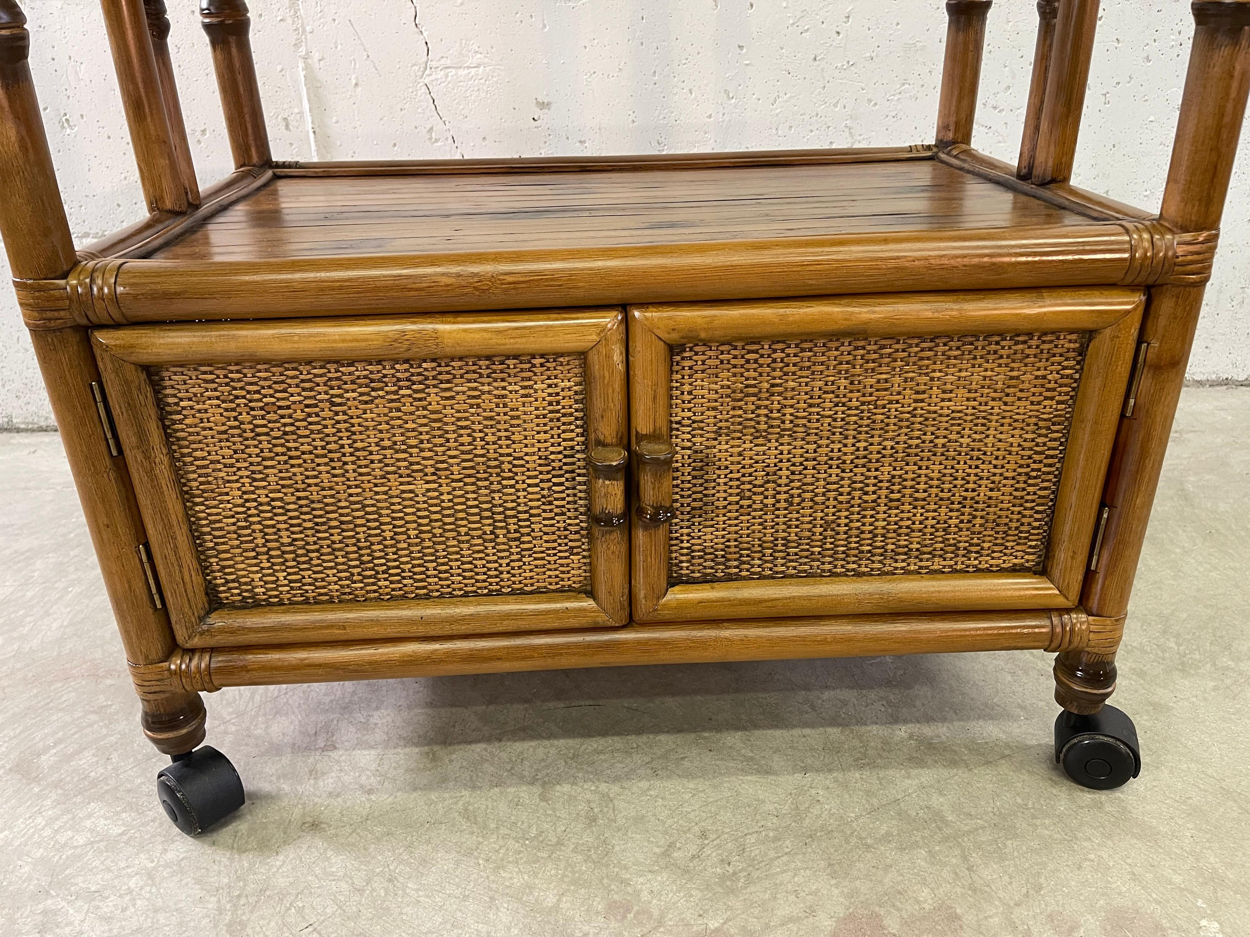 20th Century 1970s Rattan Rolling Serving Cart