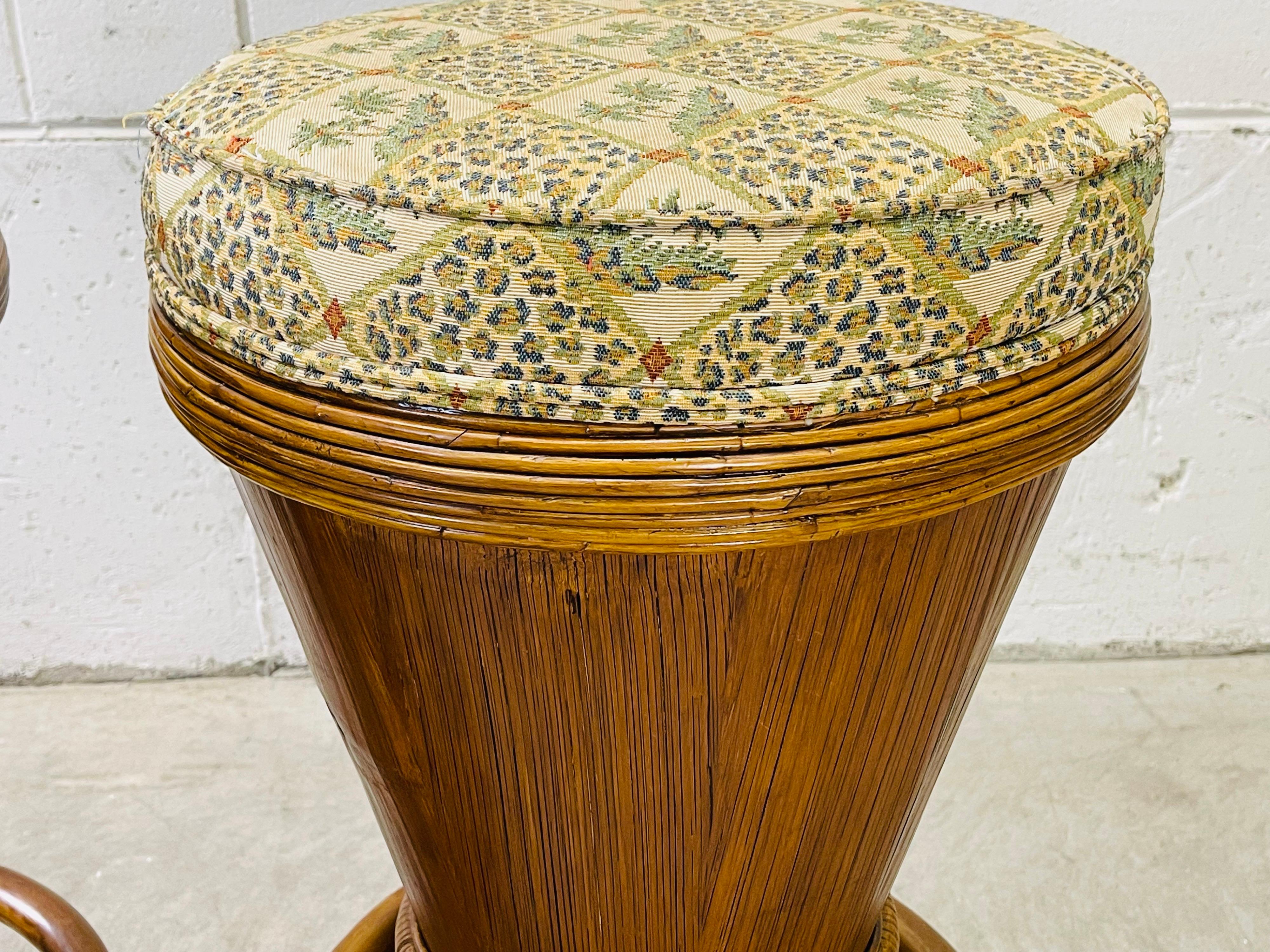 1970s Rattan Round Bar Stools, Pair For Sale 1