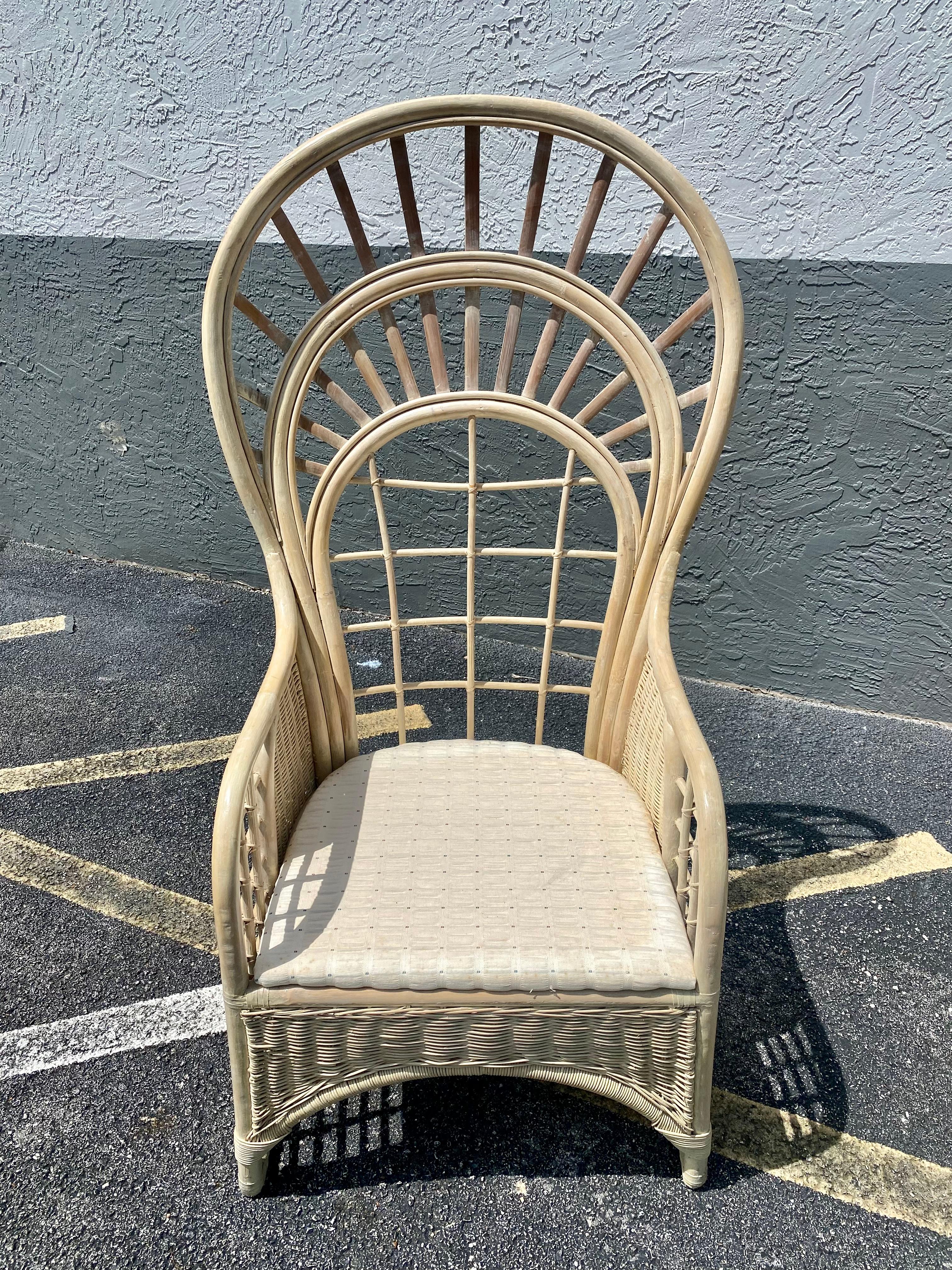 1970s Rattan Sculptural Peacock Chairs, Set of 2 For Sale 1