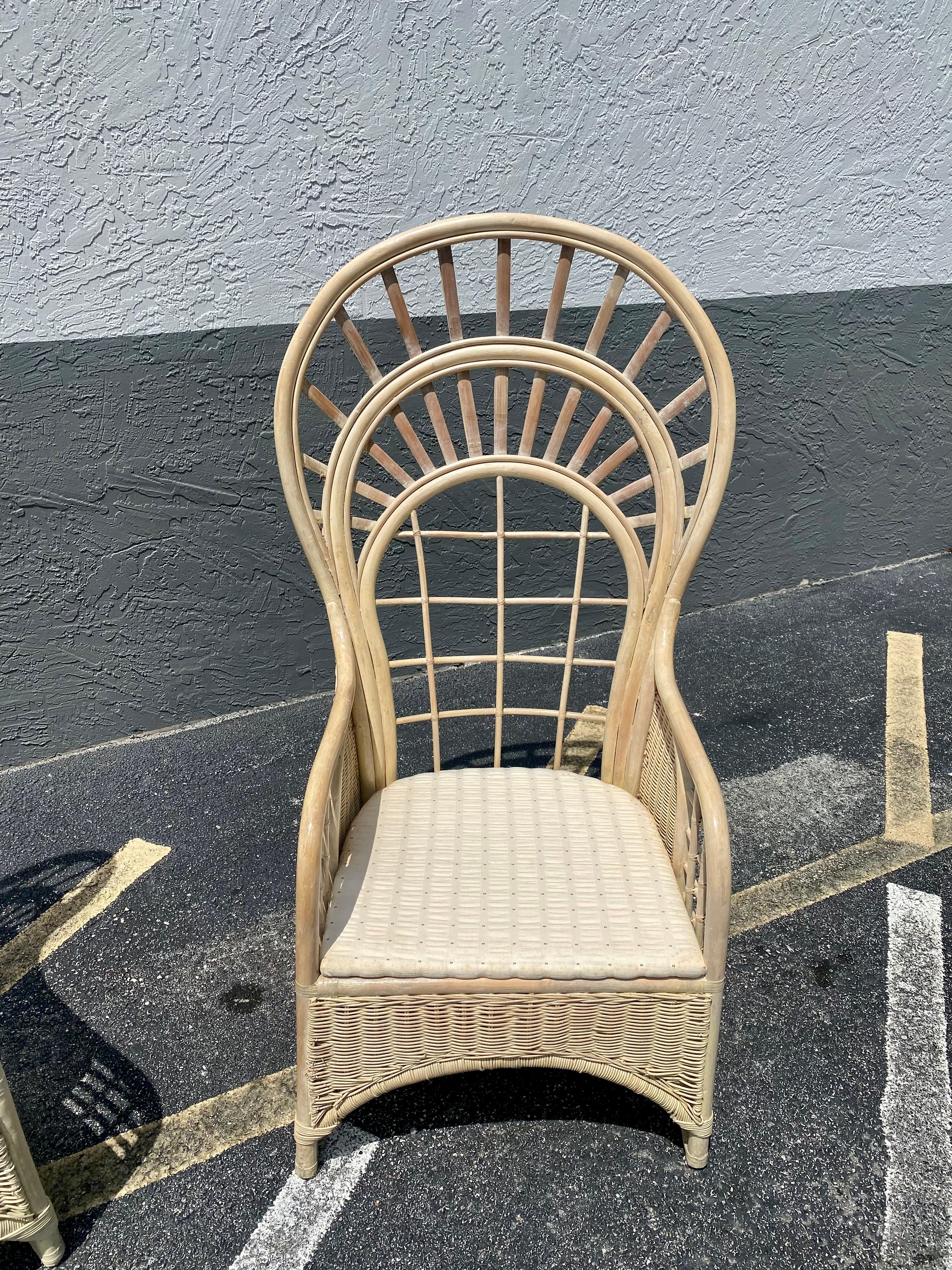 1970s Rattan Sculptural Peacock Chairs, Set of 2 For Sale 2