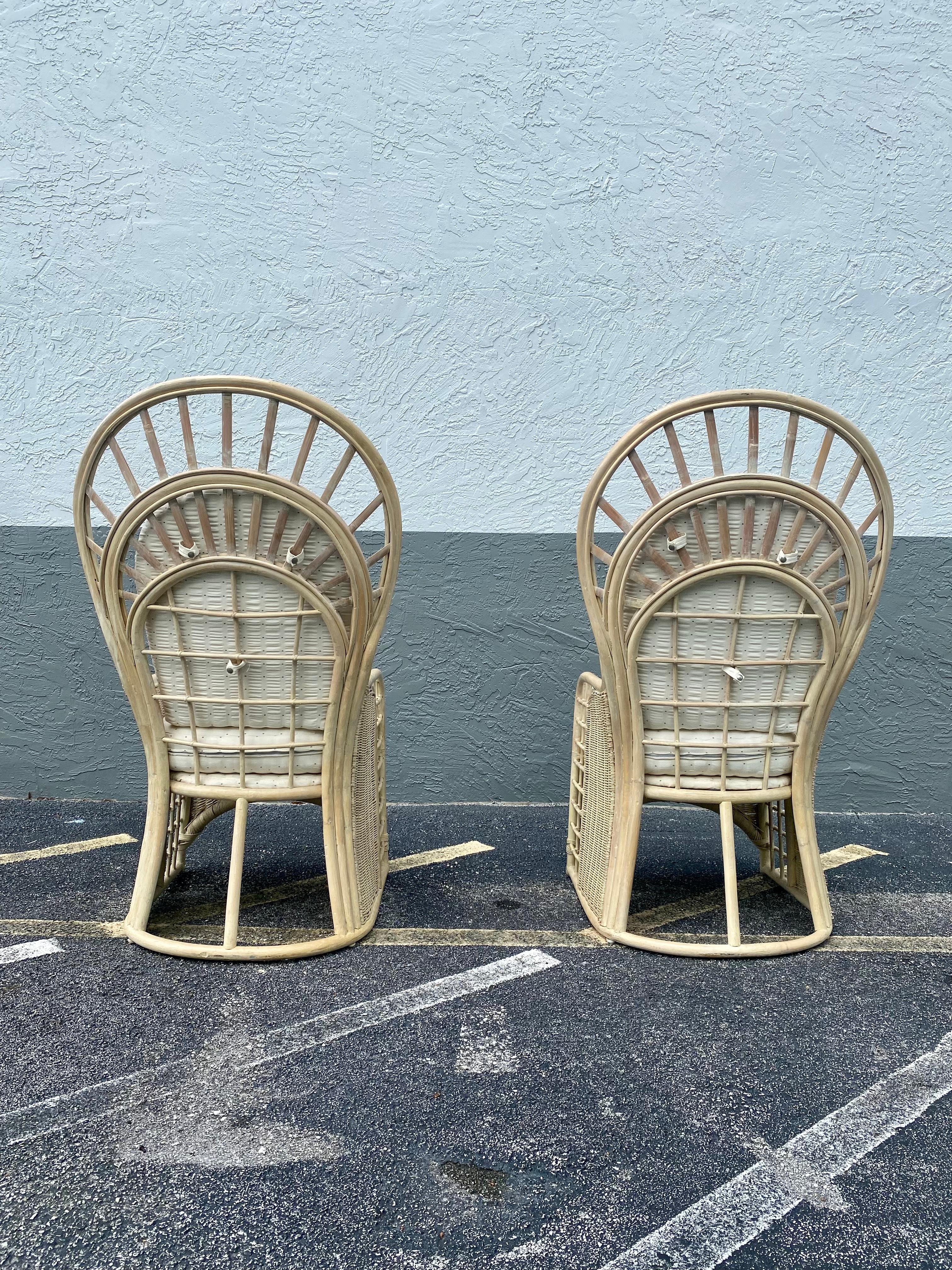 Bohemian 1970s Rattan Sculptural Peacock Chairs, Set of 2 For Sale